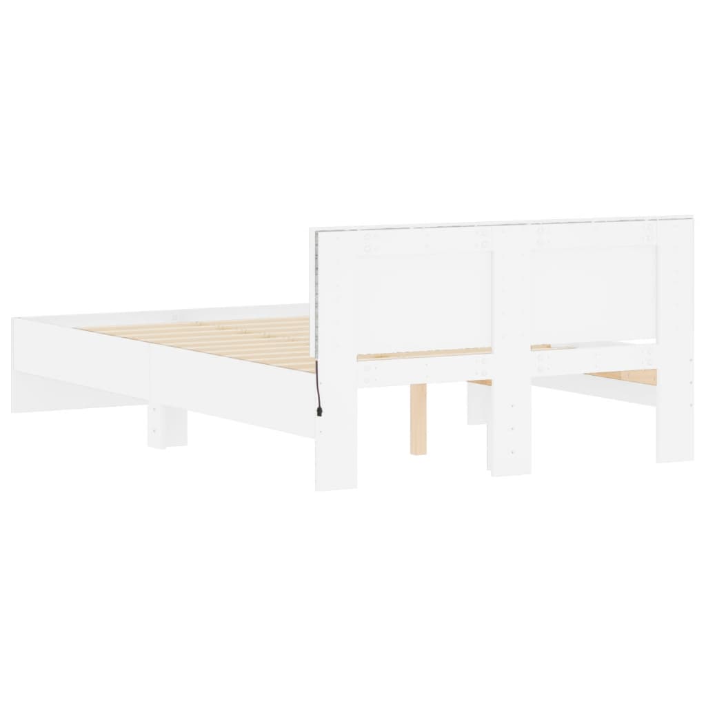 Bedframe met hoofdeinde en LED wit 135x190 cm Bedden & bedframes | Creëer jouw Trendy Thuis | Gratis bezorgd & Retour | Trendy.nl