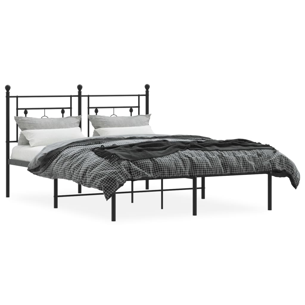 Bedframe met hoofdbord metaal zwart 140x200 cm