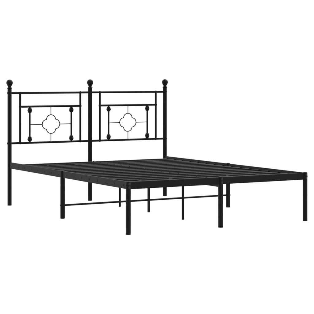 Bedframe met hoofdbord metaal zwart 140x200 cm