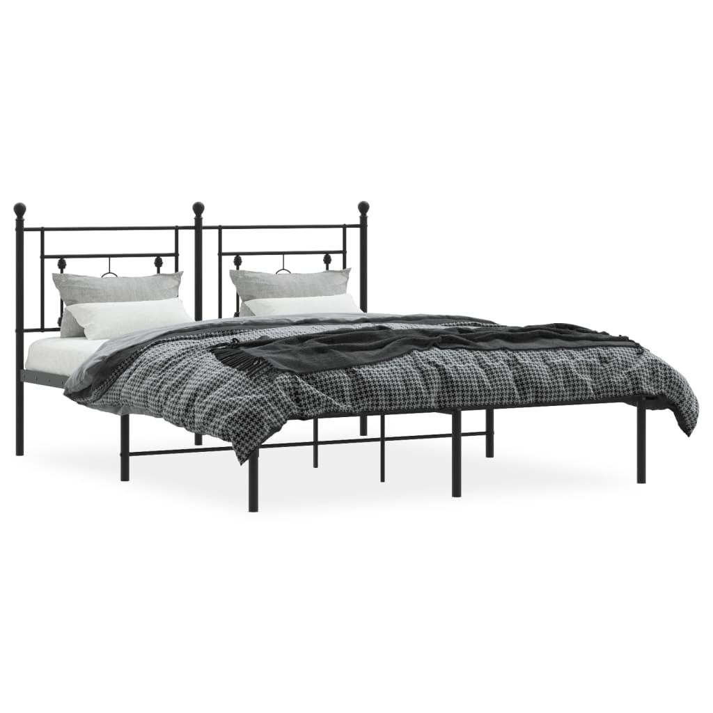 Bedframe met hoofdbord metaal zwart 160x200 cm