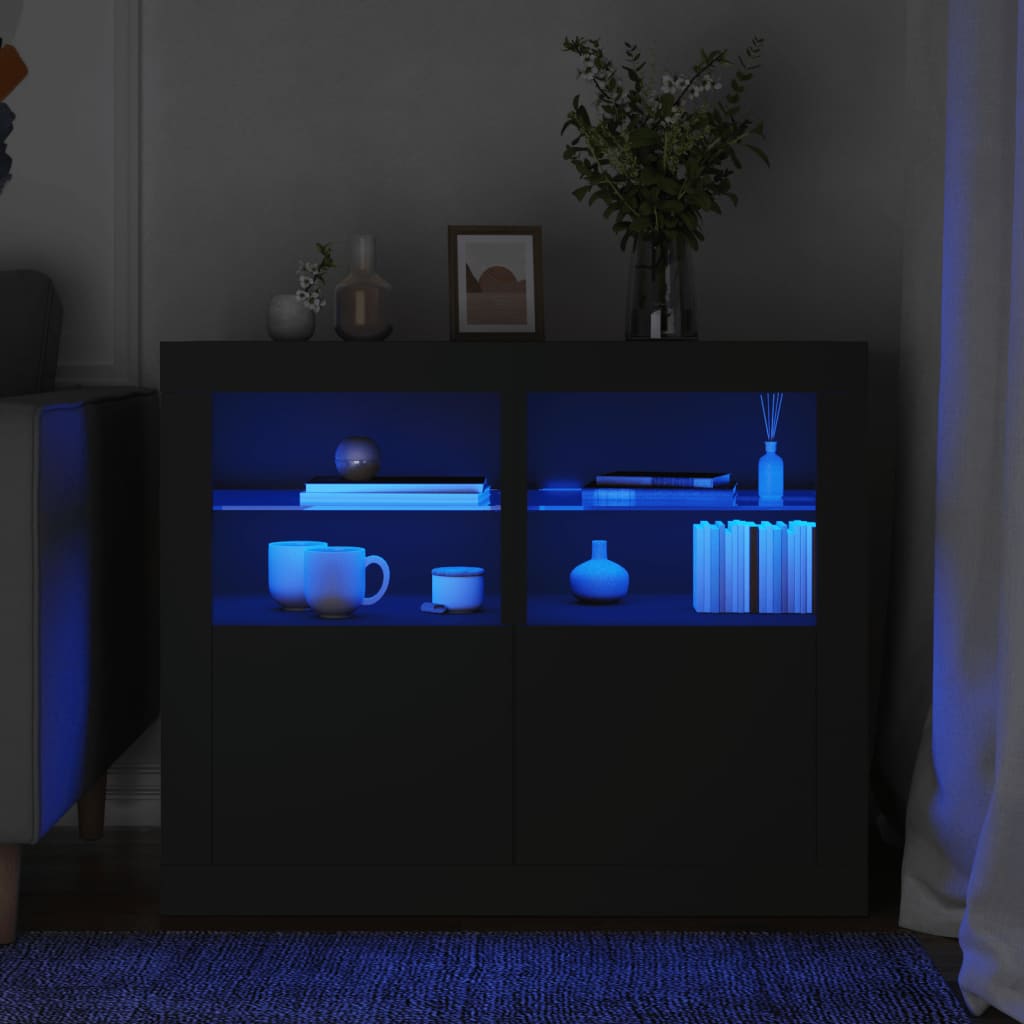 Bijzetkastjes met LED-verlichting 2 st bewerkt hout zwart Opbergkasten & lockerkasten | Creëer jouw Trendy Thuis | Gratis bezorgd & Retour | Trendy.nl