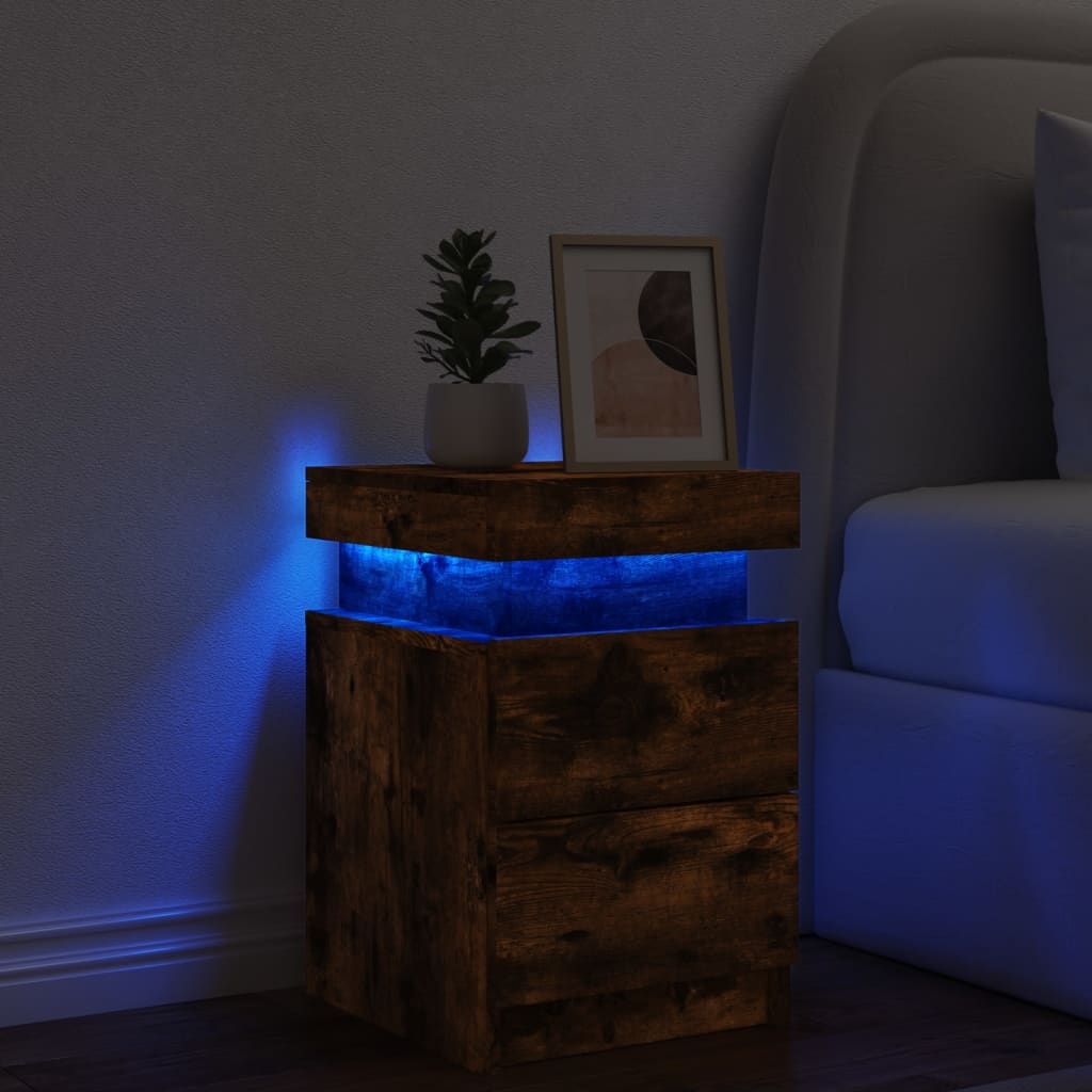 Nachtkastje met LED-verlichting 35x39x55 cm gerookt eikenkleur Nachtkastjes | Creëer jouw Trendy Thuis | Gratis bezorgd & Retour | Trendy.nl