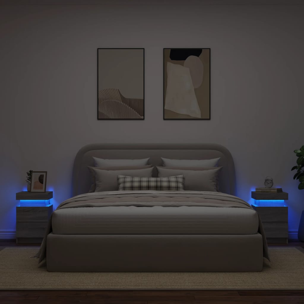 Nachtkastjes met LED 2 st 35x39x55 cm grijs sonoma eikenkleurig Nachtkastjes | Creëer jouw Trendy Thuis | Gratis bezorgd & Retour | Trendy.nl