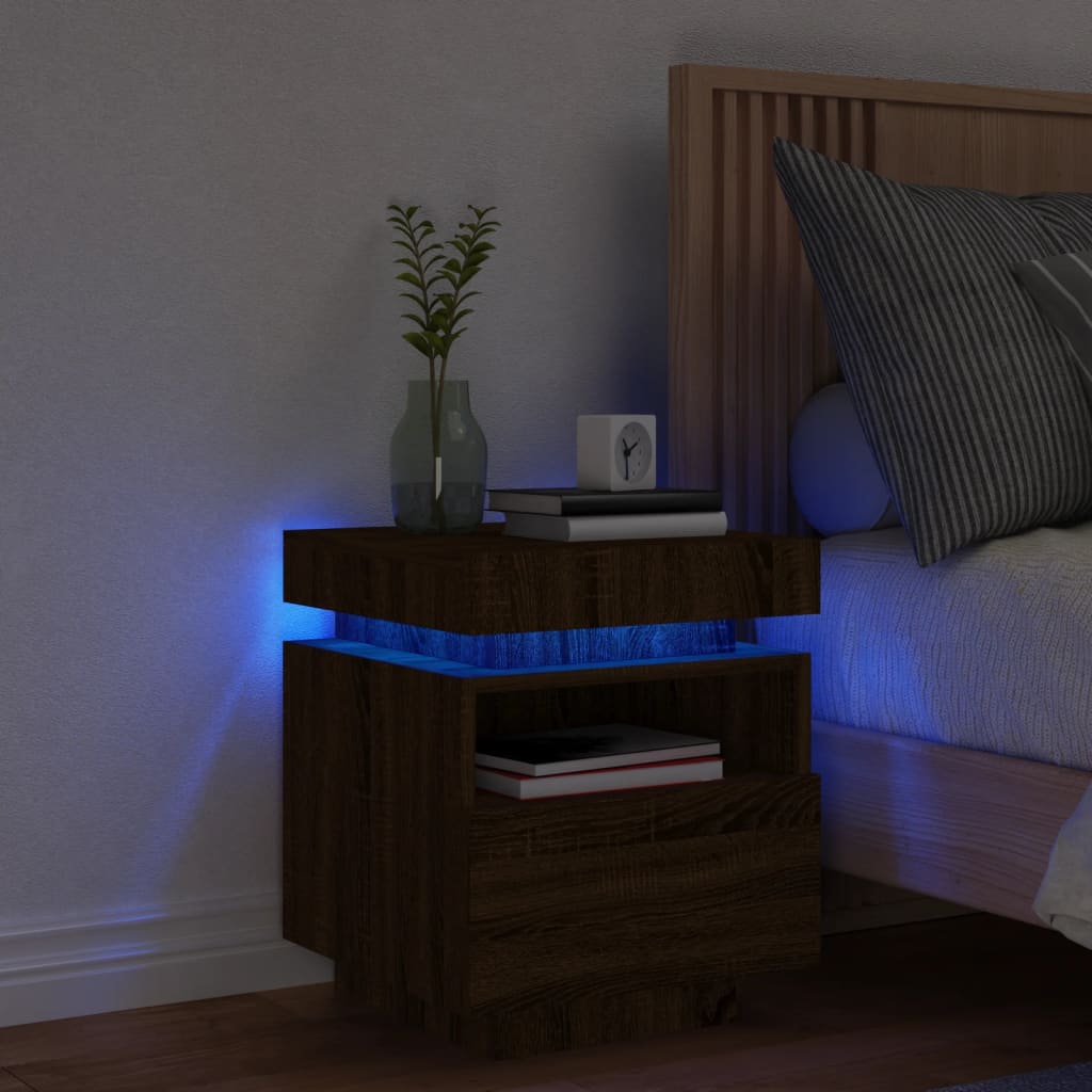 Nachtkastje met LED-verlichting 40x39x48,5 cm bruin eikenkleur Nachtkastjes | Creëer jouw Trendy Thuis | Gratis bezorgd & Retour | Trendy.nl