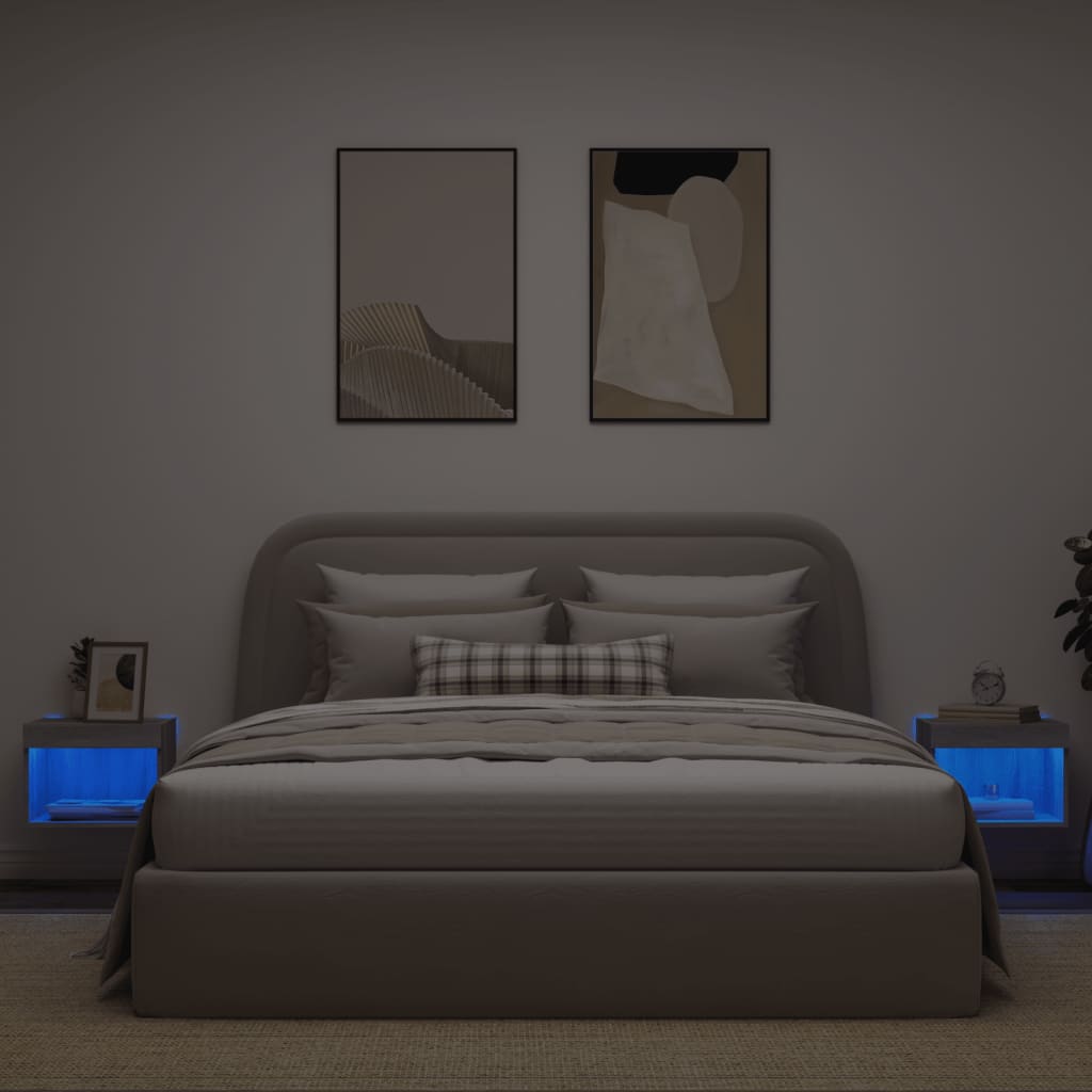 Nachtkastjes met LED's 2 st wandgemonteerd grijs sonoma eiken