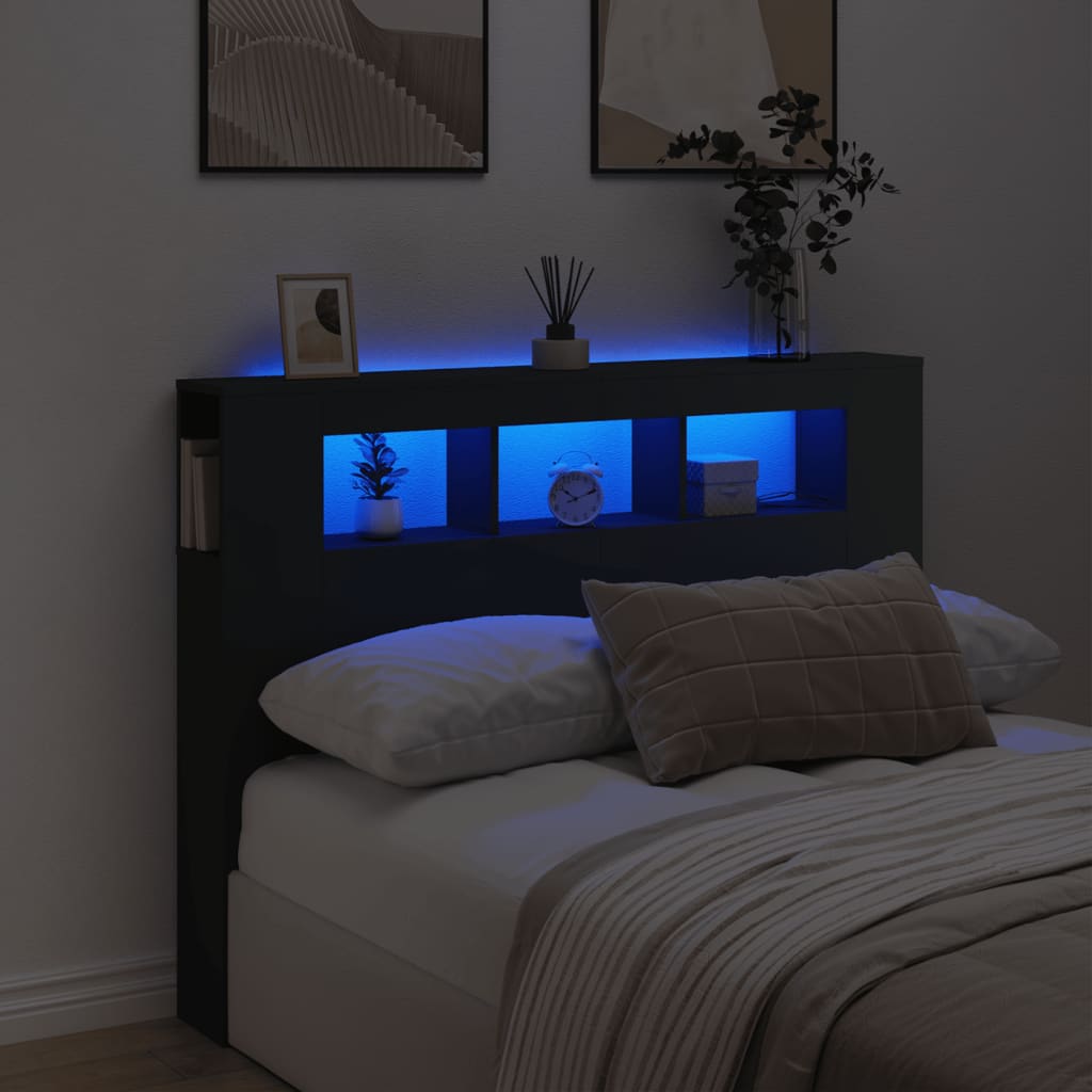 Hoofdeinde met LED 140x18,5x103,5 cm bewerkt hout zwart Hoofdborden en voetborden | Creëer jouw Trendy Thuis | Gratis bezorgd & Retour | Trendy.nl