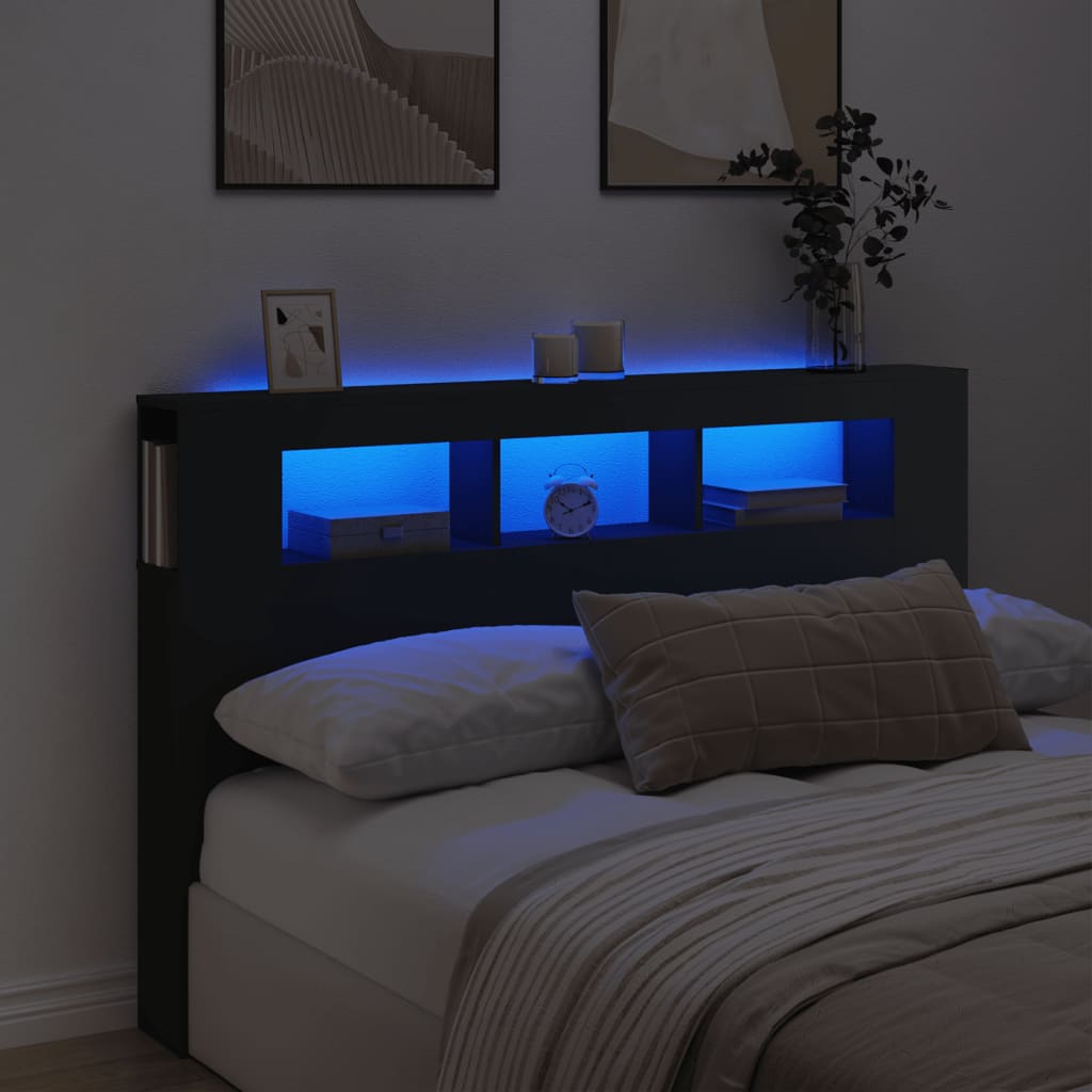 Hoofdeinde met LED 160x18,5x103,5 cm bewerkt hout zwart Hoofdborden en voetborden | Creëer jouw Trendy Thuis | Gratis bezorgd & Retour | Trendy.nl