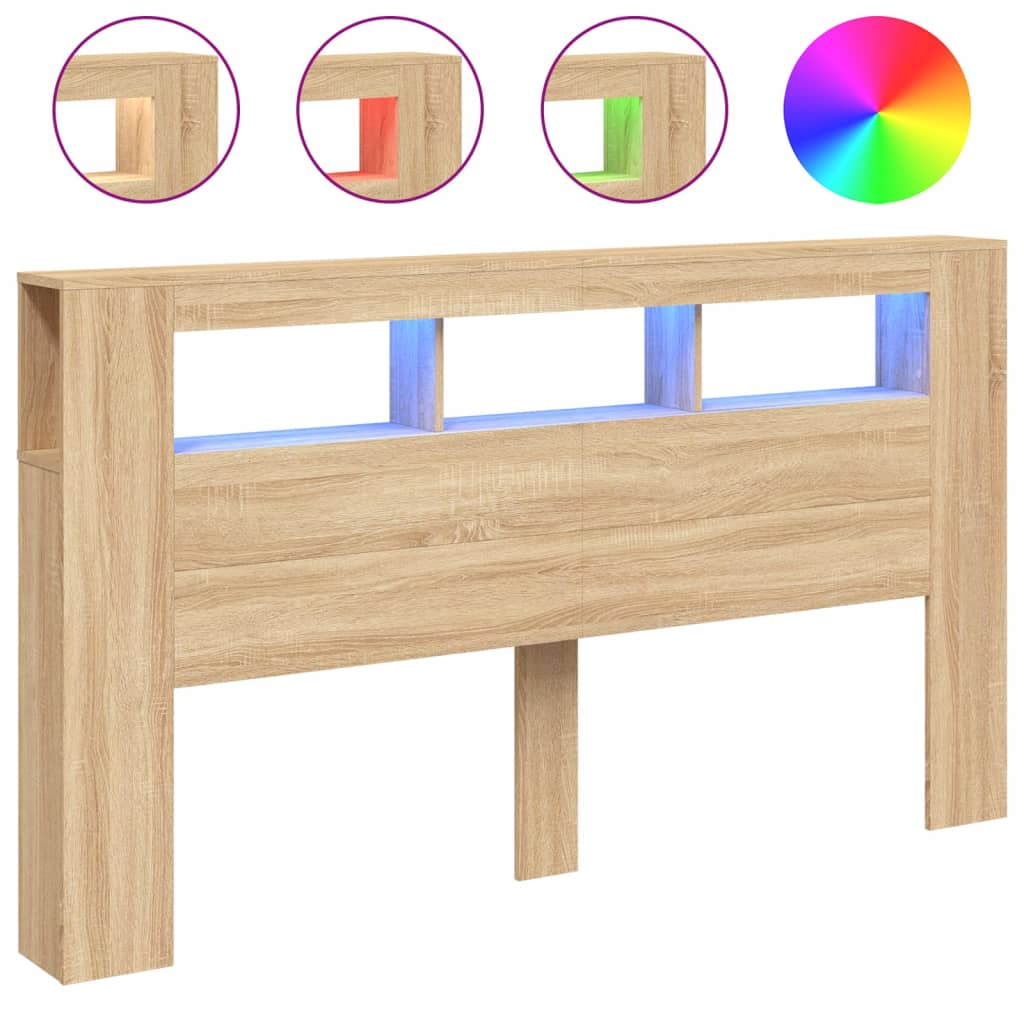 Hoofdbord met LED 180x18,5x103,5 cm bewerkt hout sonoma eiken Hoofdborden en voetborden | Creëer jouw Trendy Thuis | Gratis bezorgd & Retour | Trendy.nl