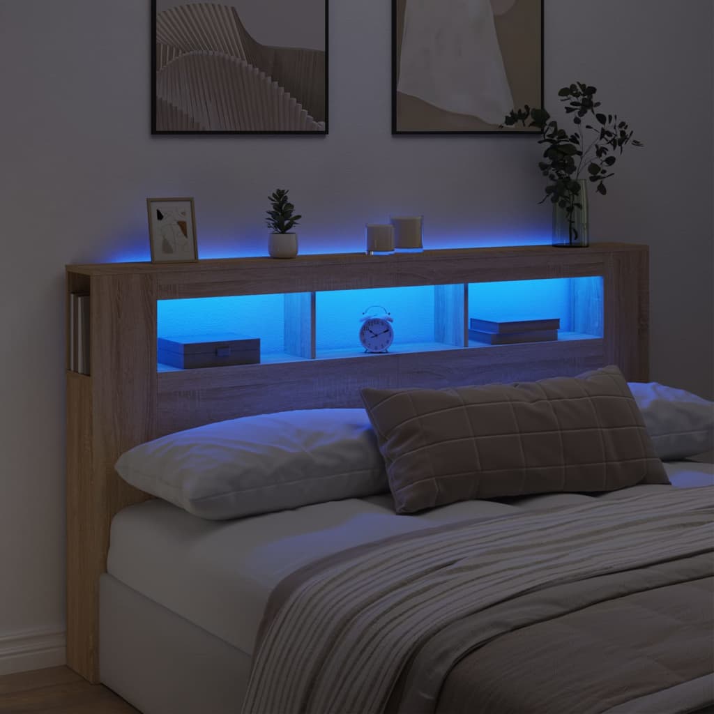 Hoofdbord met LED 180x18,5x103,5 cm bewerkt hout sonoma eiken Hoofdborden en voetborden | Creëer jouw Trendy Thuis | Gratis bezorgd & Retour | Trendy.nl