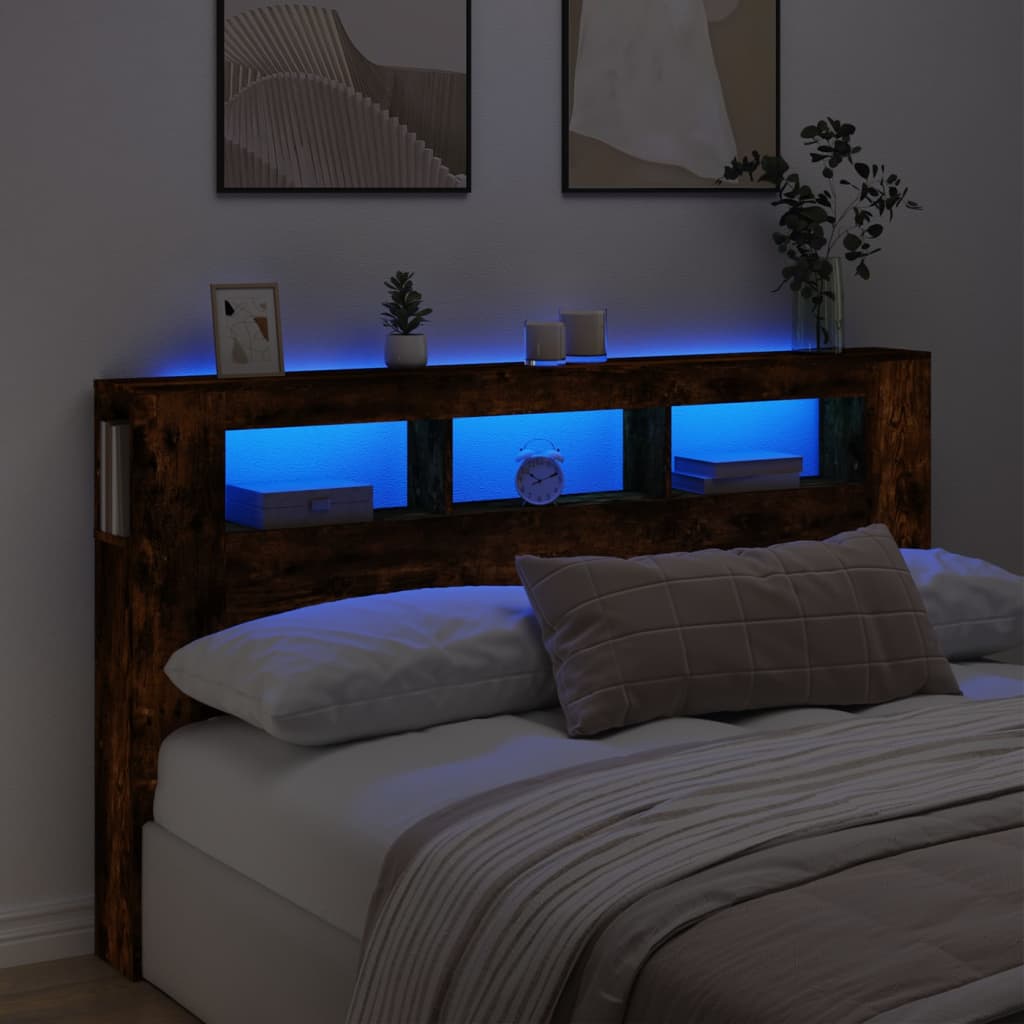 Hoofdeinde met LED 180x18,5x103,5 cm bewerkt hout gerookt eiken Hoofdborden en voetborden | Creëer jouw Trendy Thuis | Gratis bezorgd & Retour | Trendy.nl