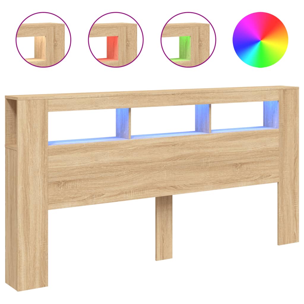 Hoofdbord met LED 200x18,5x103,5 cm bewerkt hout sonoma eiken Hoofdborden en voetborden | Creëer jouw Trendy Thuis | Gratis bezorgd & Retour | Trendy.nl