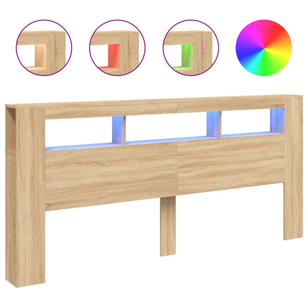 Hoofdbord met LED 220x18,5x103,5 cm bewerkt hout sonoma eiken Hoofdborden en voetborden | Creëer jouw Trendy Thuis | Gratis bezorgd & Retour | Trendy.nl