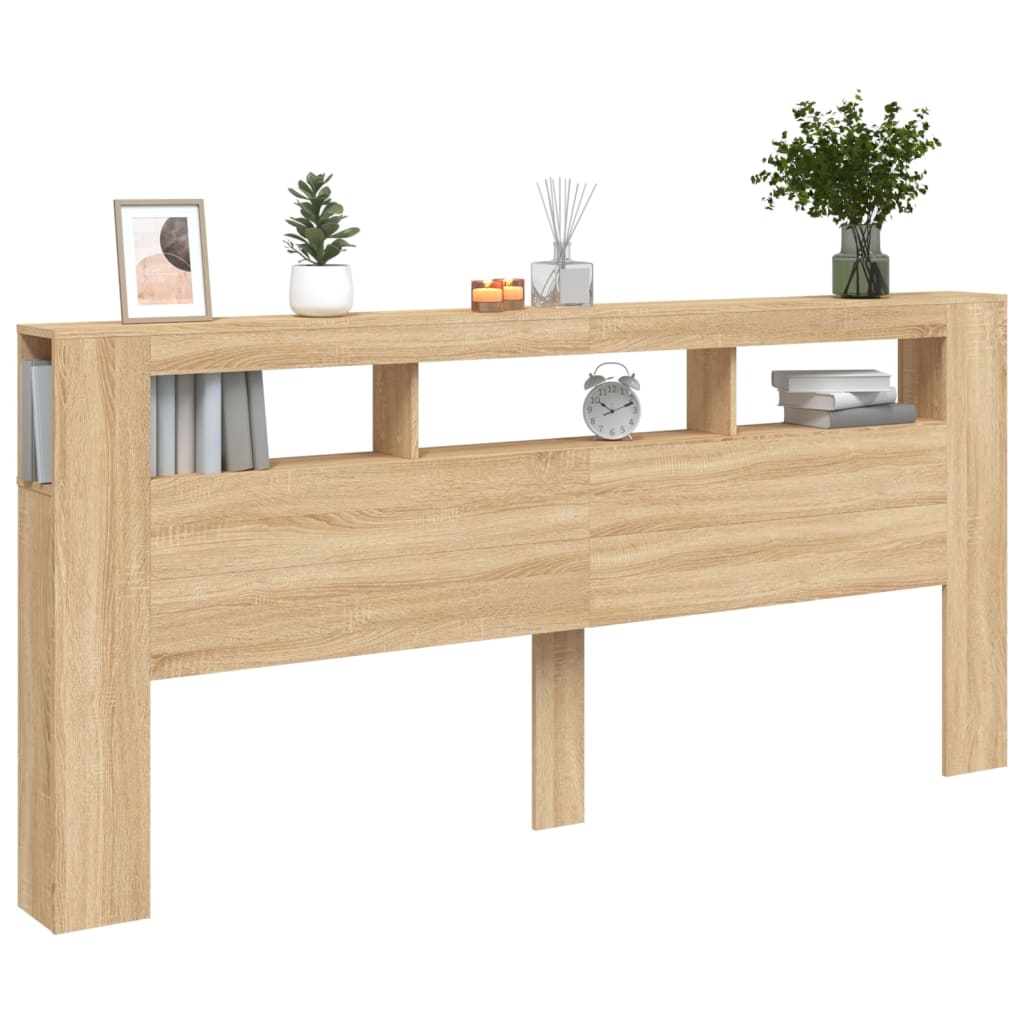 Hoofdbord met LED 220x18,5x103,5 cm bewerkt hout sonoma eiken Hoofdborden en voetborden | Creëer jouw Trendy Thuis | Gratis bezorgd & Retour | Trendy.nl