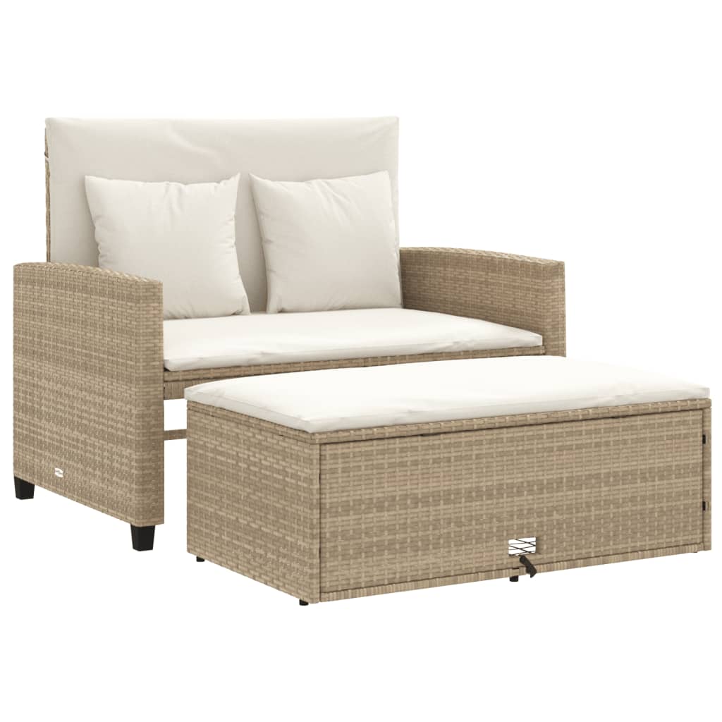 Tuinbank 2-zits met kussens poly rattan beige Loungebanken | Creëer jouw Trendy Thuis | Gratis bezorgd & Retour | Trendy.nl