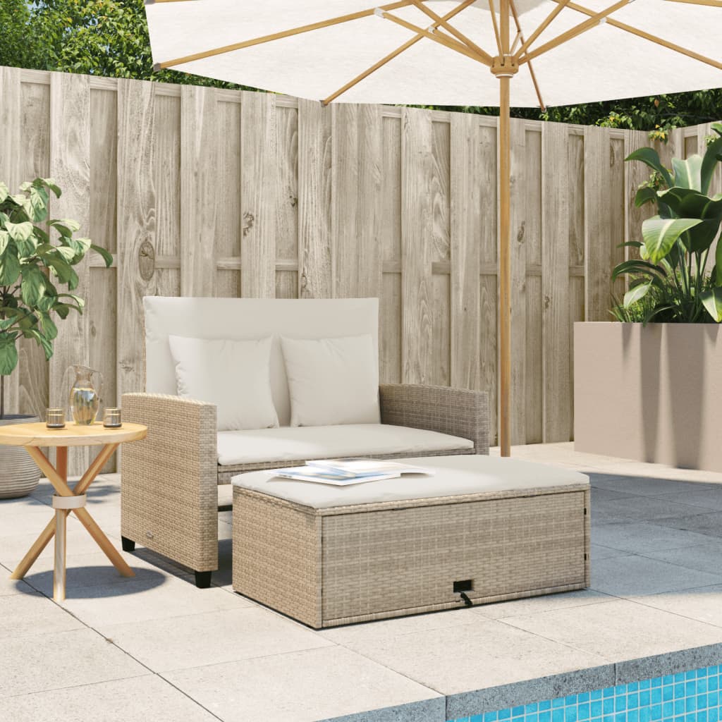 Tuinbank 2-zits met kussens poly rattan beige Loungebanken | Creëer jouw Trendy Thuis | Gratis bezorgd & Retour | Trendy.nl