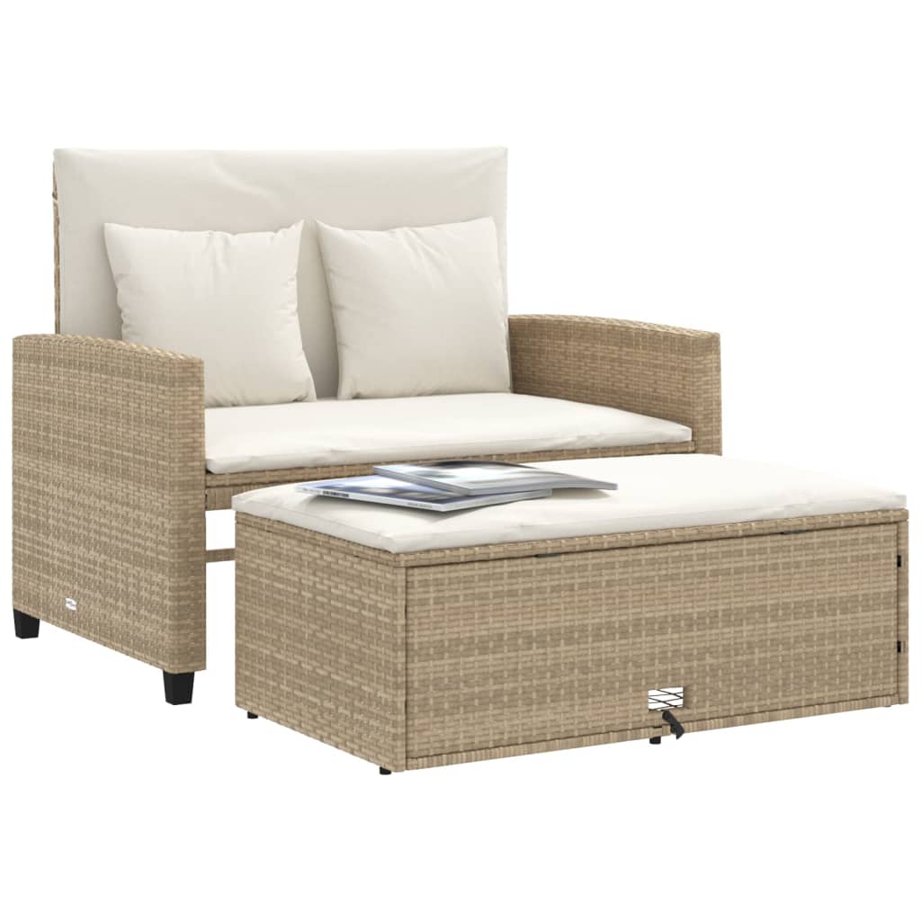 Tuinbank 2-zits met kussens poly rattan beige Loungebanken | Creëer jouw Trendy Thuis | Gratis bezorgd & Retour | Trendy.nl