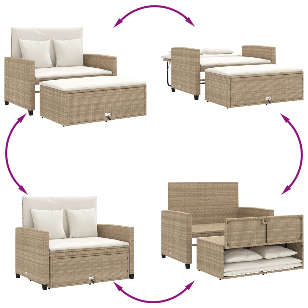 Tuinbank 2-zits met kussens poly rattan beige Loungebanken | Creëer jouw Trendy Thuis | Gratis bezorgd & Retour | Trendy.nl