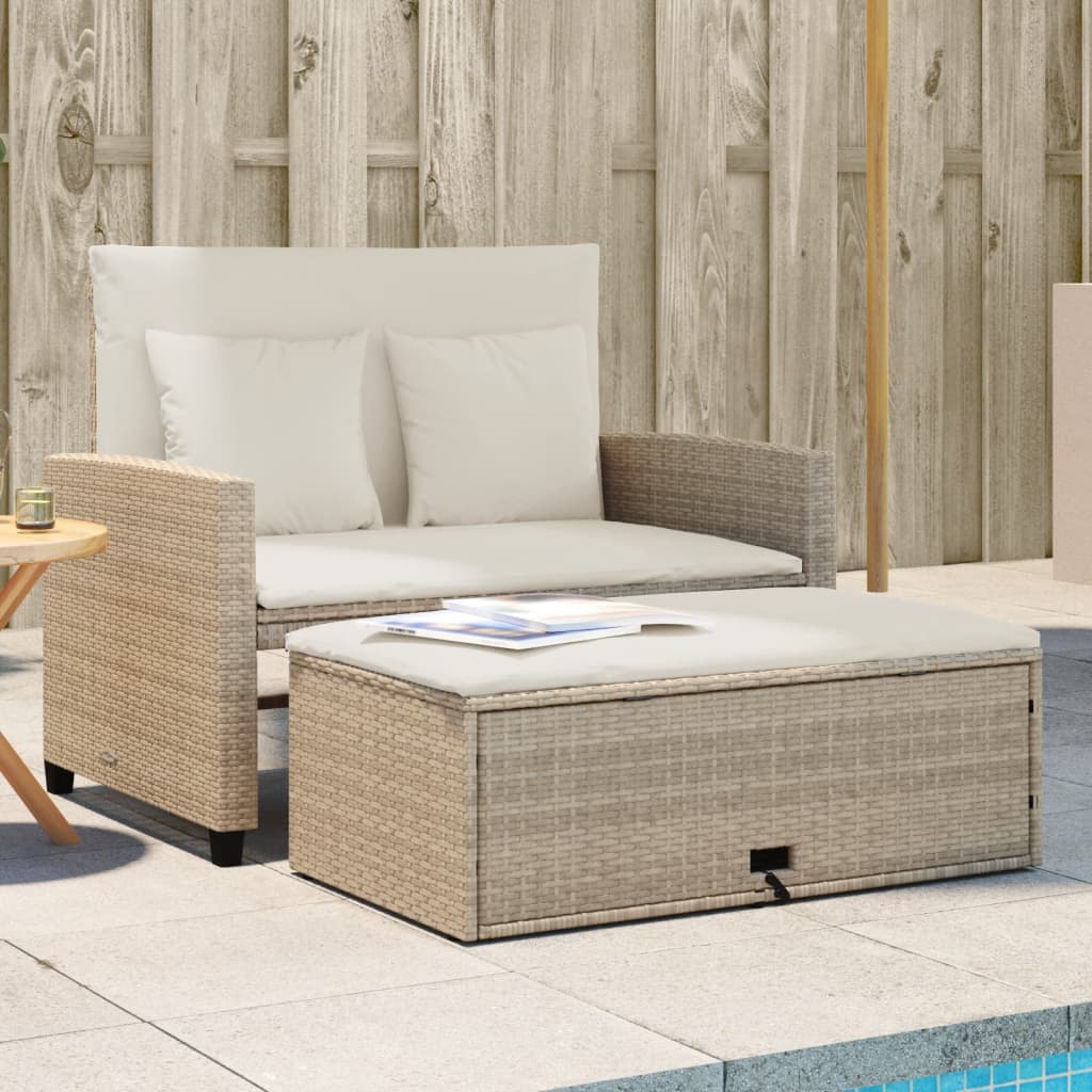 Tuinbank 2-zits met kussens poly rattan beige Loungebanken | Creëer jouw Trendy Thuis | Gratis bezorgd & Retour | Trendy.nl