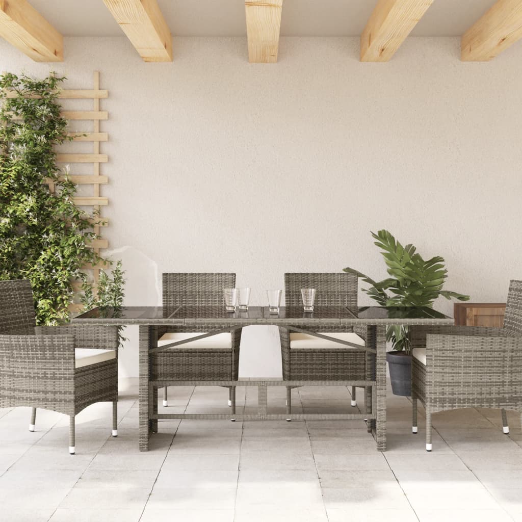 Tuintafel met glazen blad 190x80x74 cm poly rattan grijs Tuintafels | Creëer jouw Trendy Thuis | Gratis bezorgd & Retour | Trendy.nl