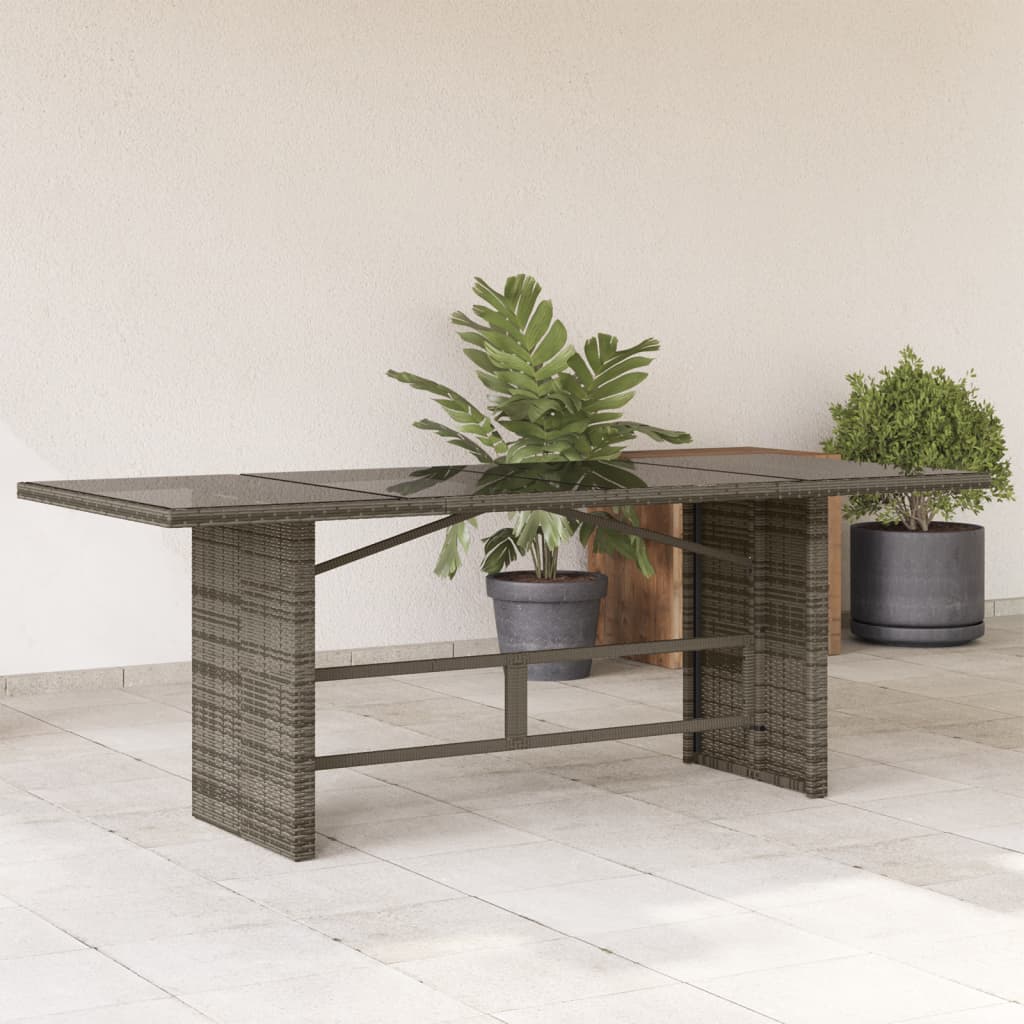 Tuintafel met glazen blad 190x80x74 cm poly rattan grijs Tuintafels | Creëer jouw Trendy Thuis | Gratis bezorgd & Retour | Trendy.nl