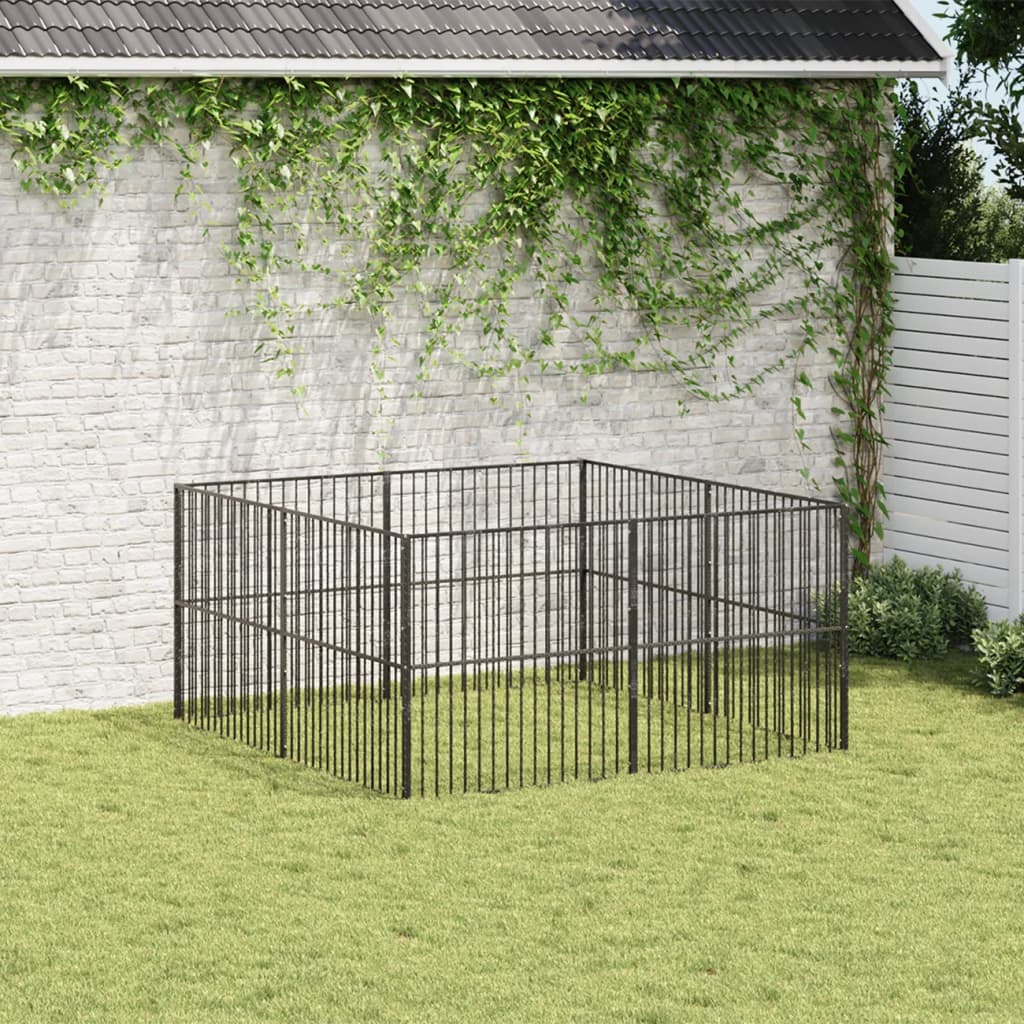 Hondenkennel 8 panelen gepoedercoat staal zwart Hondenhokken | Creëer jouw Trendy Thuis | Gratis bezorgd & Retour | Trendy.nl