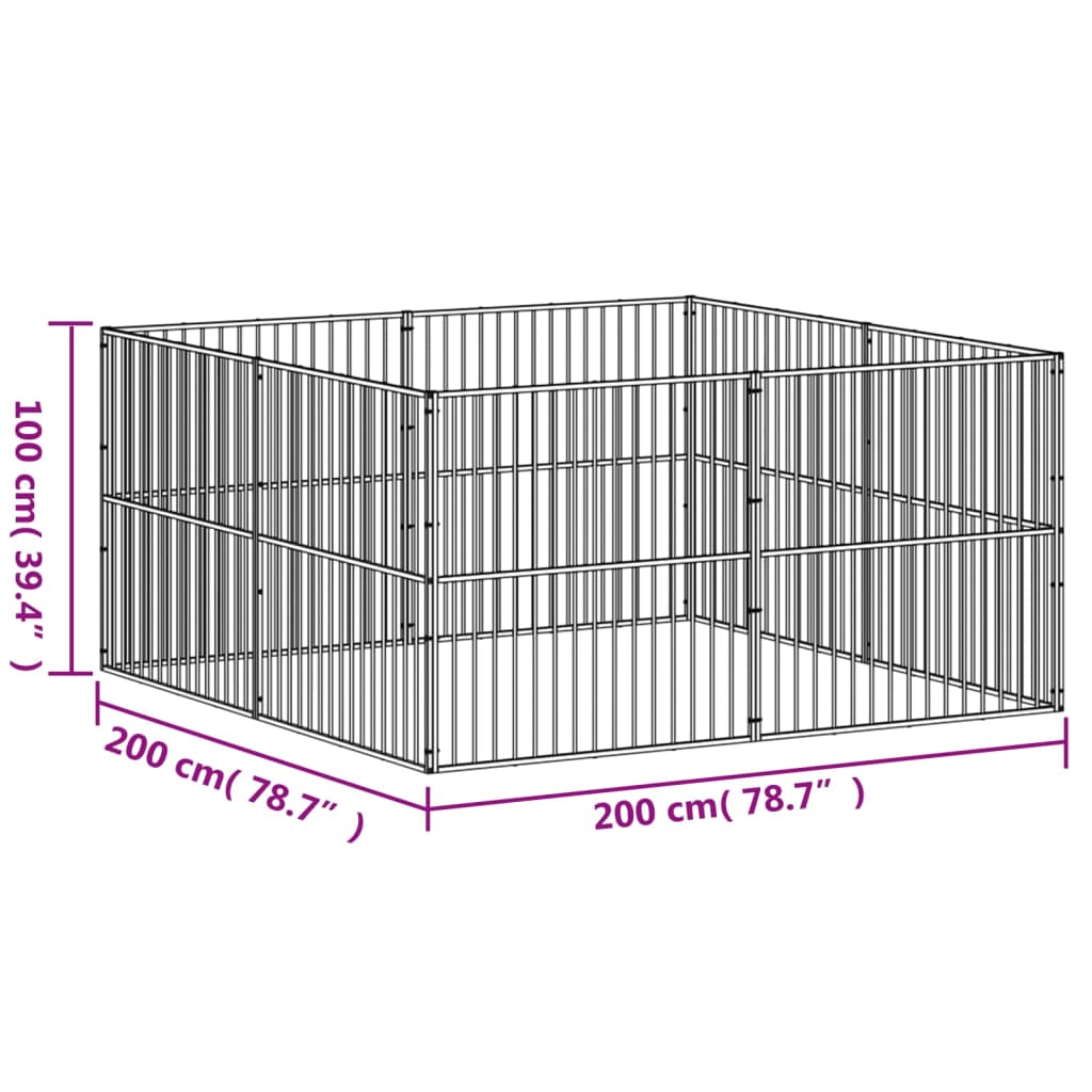 Hondenkennel 8 panelen gepoedercoat staal zwart Hondenhokken | Creëer jouw Trendy Thuis | Gratis bezorgd & Retour | Trendy.nl