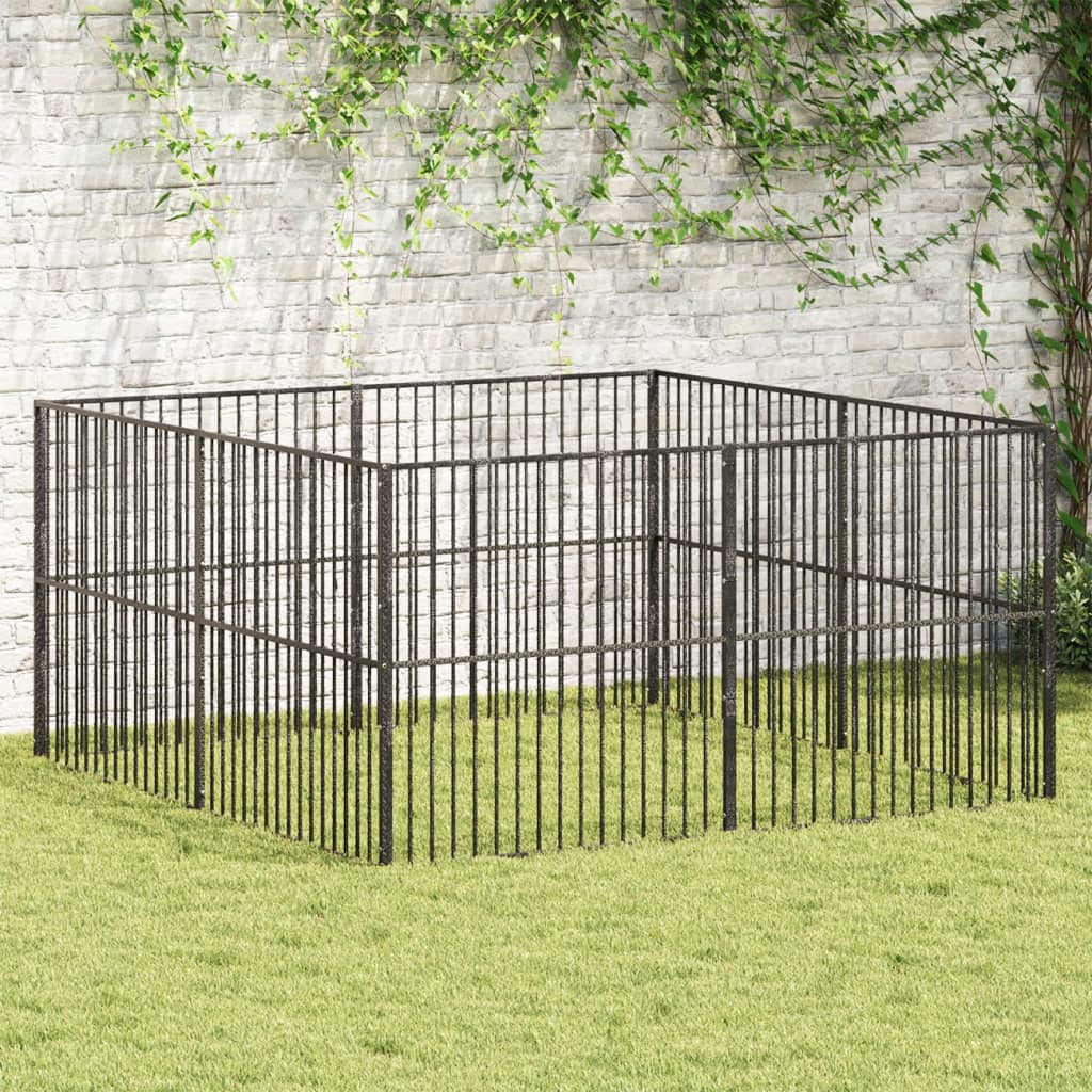 Hondenkennel 8 panelen gepoedercoat staal zwart Hondenhokken | Creëer jouw Trendy Thuis | Gratis bezorgd & Retour | Trendy.nl