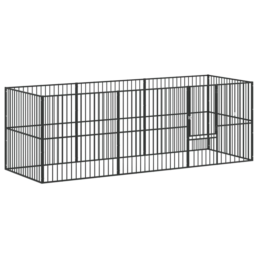 Hondenkennel 8 panelen gepoedercoat staal zwart Hondenhokken | Creëer jouw Trendy Thuis | Gratis bezorgd & Retour | Trendy.nl