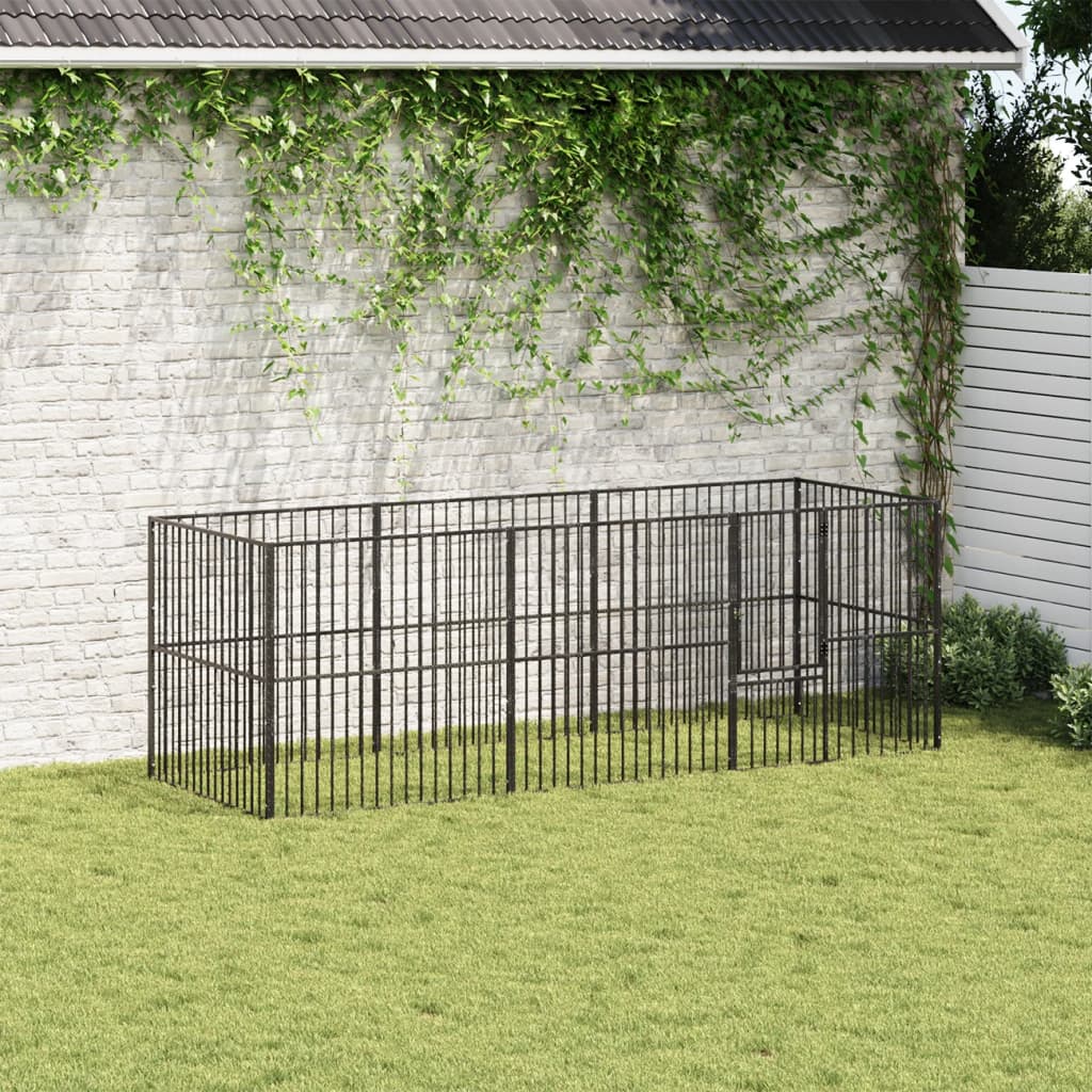 Hondenkennel 8 panelen gepoedercoat staal zwart Hondenhokken | Creëer jouw Trendy Thuis | Gratis bezorgd & Retour | Trendy.nl