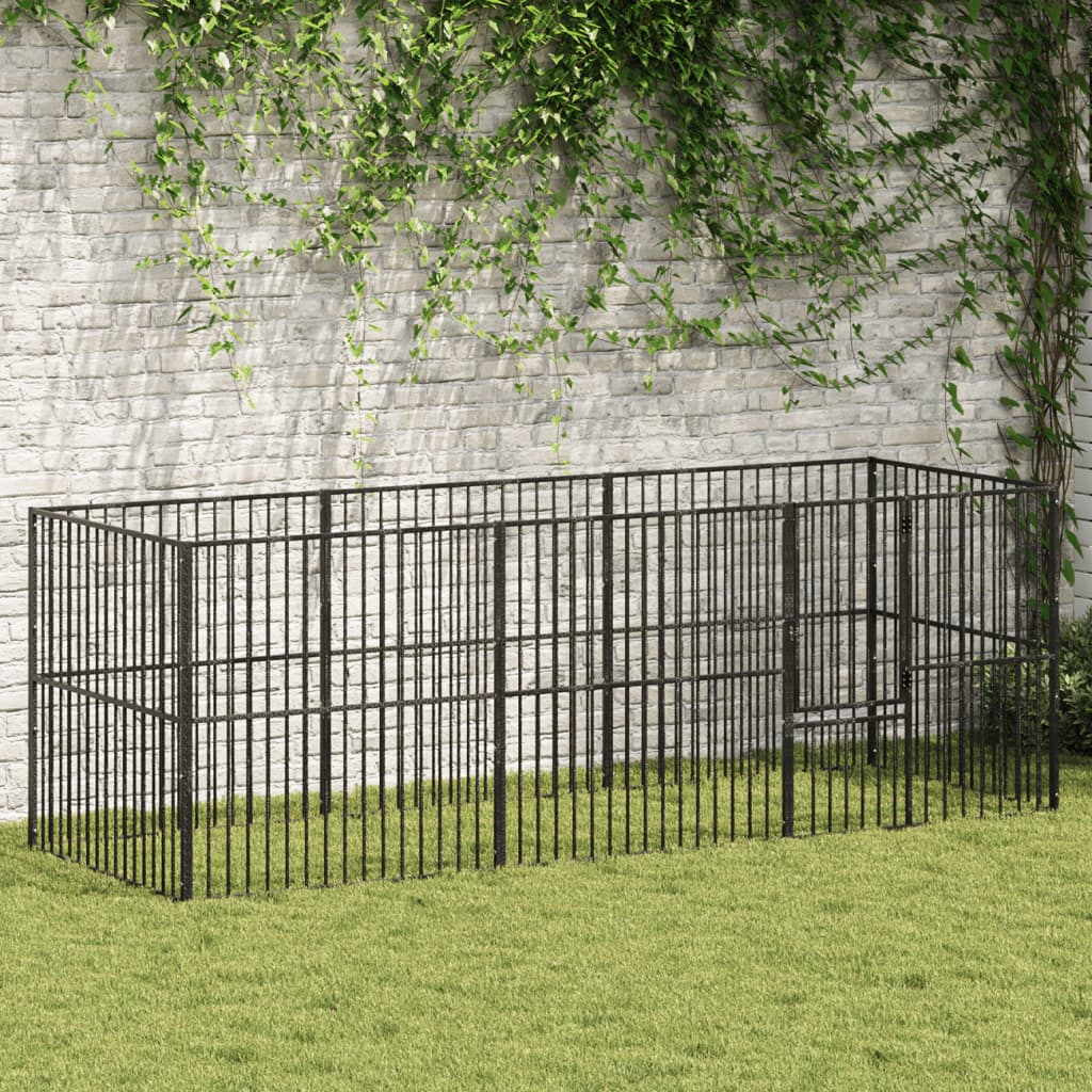 Hondenkennel 8 panelen gepoedercoat staal zwart Hondenhokken | Creëer jouw Trendy Thuis | Gratis bezorgd & Retour | Trendy.nl