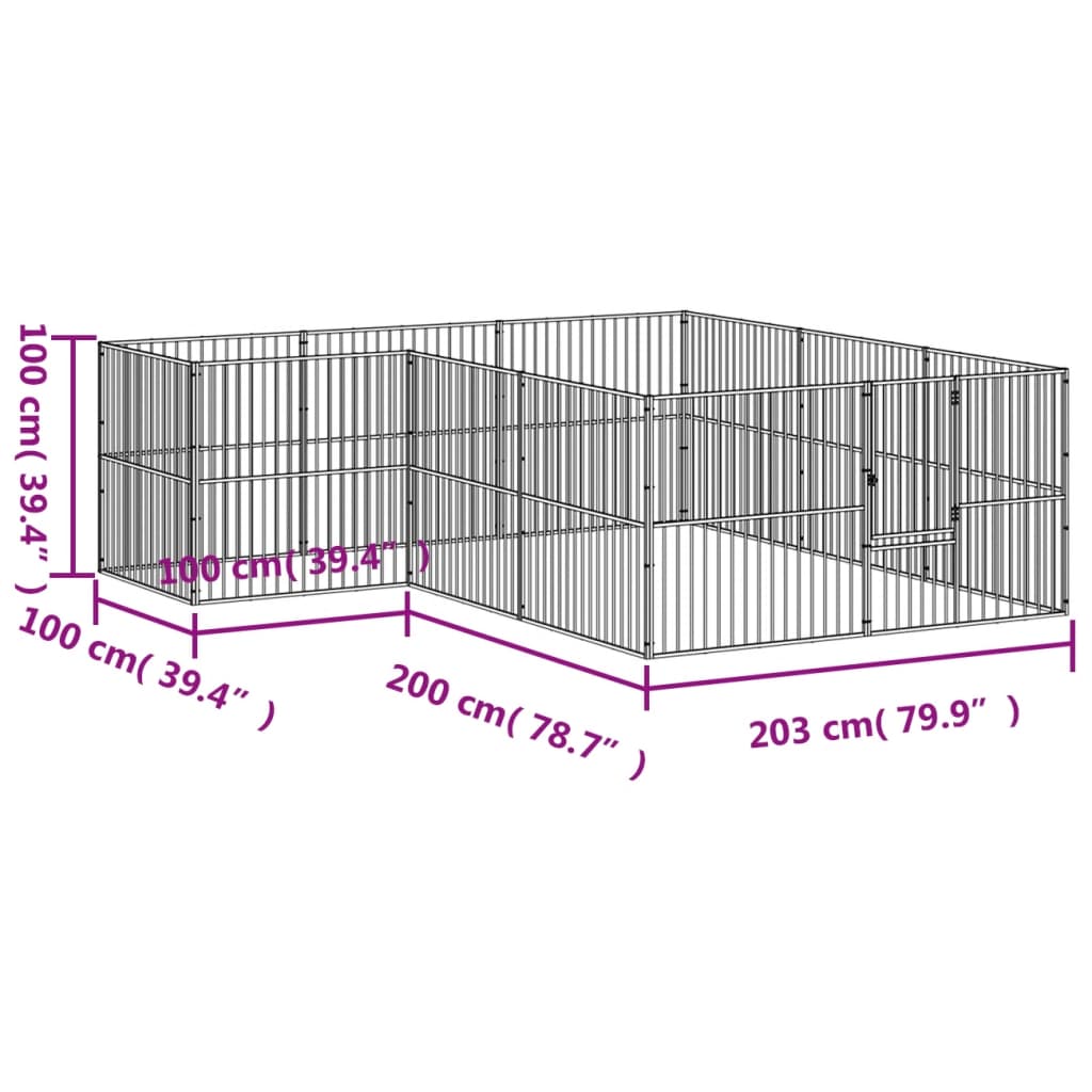 Hondenkennel 12 panelen gepoedercoat staal zwart Hondenhokken | Creëer jouw Trendy Thuis | Gratis bezorgd & Retour | Trendy.nl