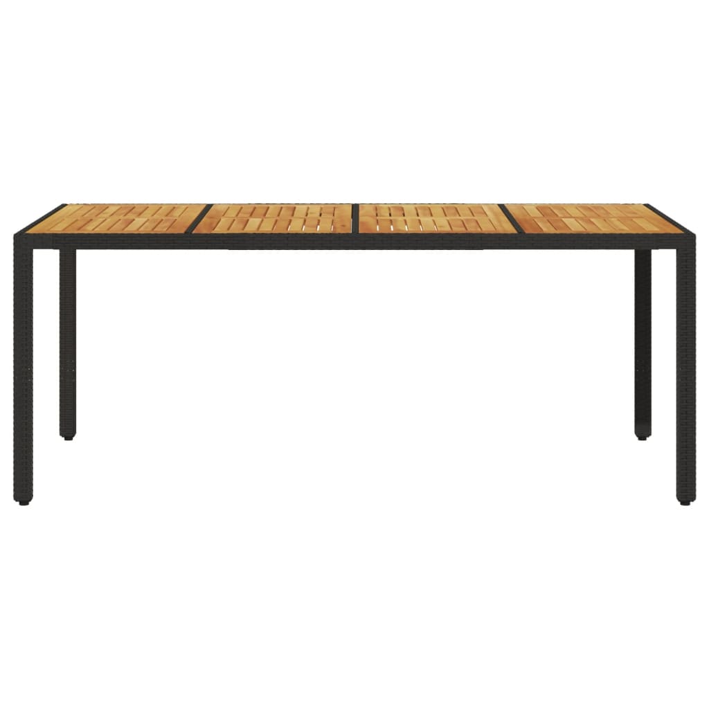 Tuintafel met acaciahouten blad 190x90x75 cm poly rattan zwart