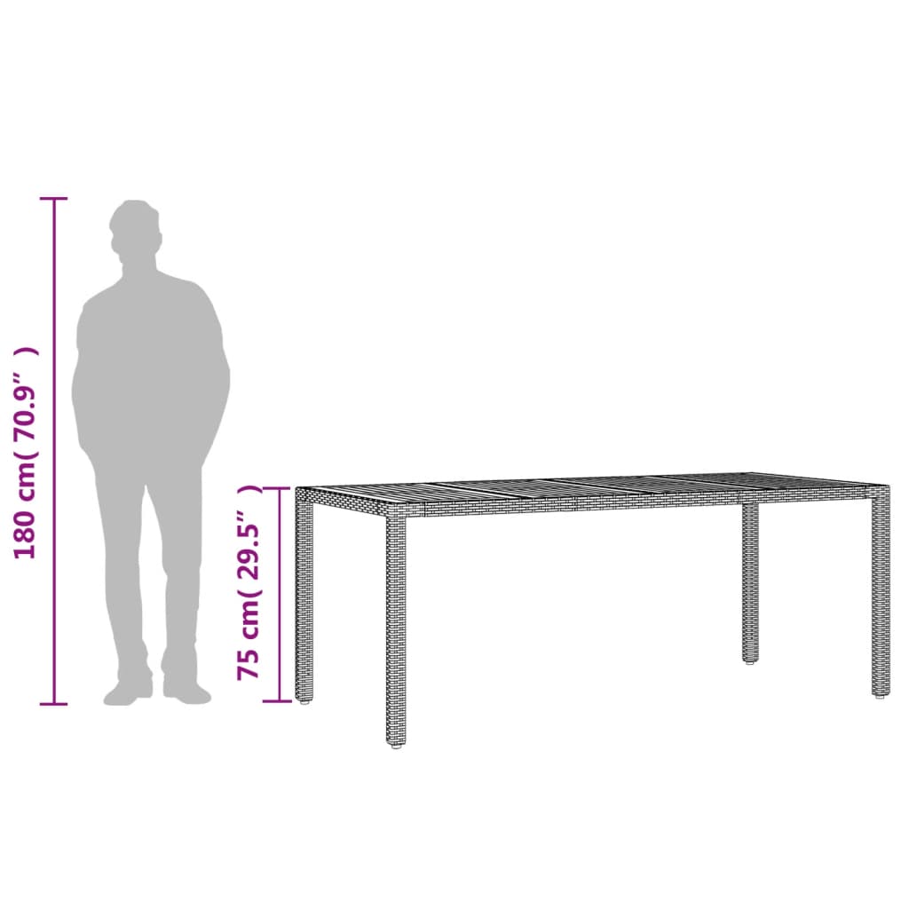 Tuintafel met acaciahouten blad 190x90x75 cm poly rattan zwart