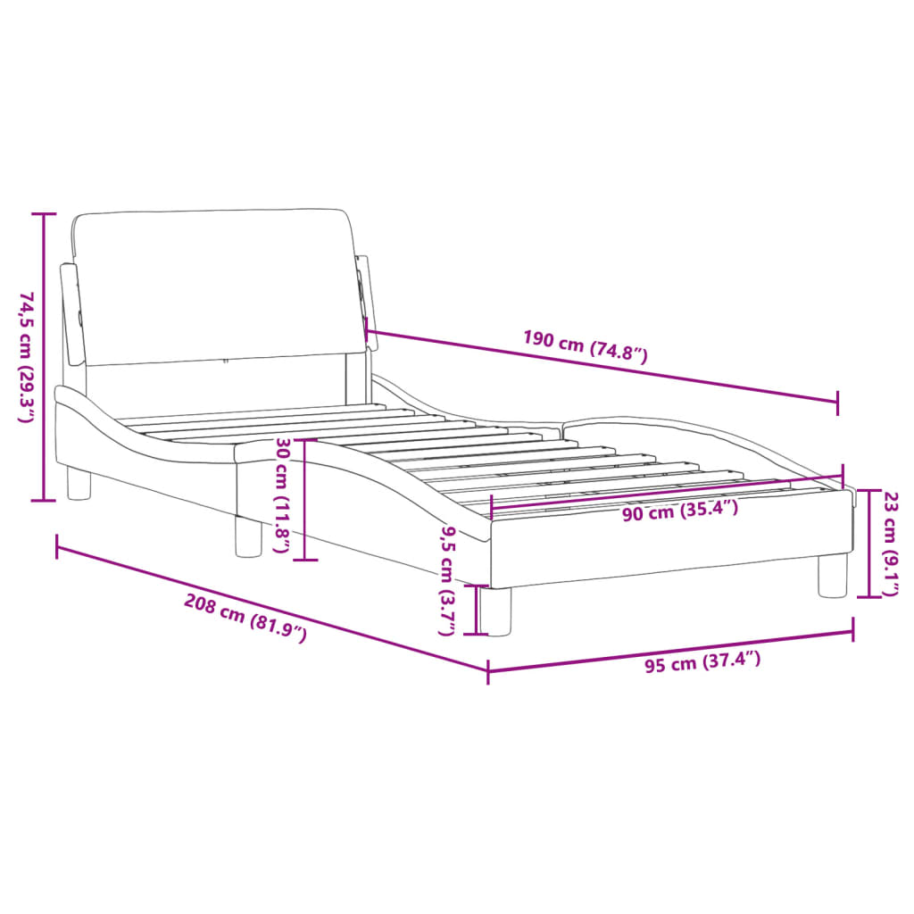 Bedframe met hoofdeinde fluweel donkergrijs 90x190 cm Bedden & bedframes | Creëer jouw Trendy Thuis | Gratis bezorgd & Retour | Trendy.nl