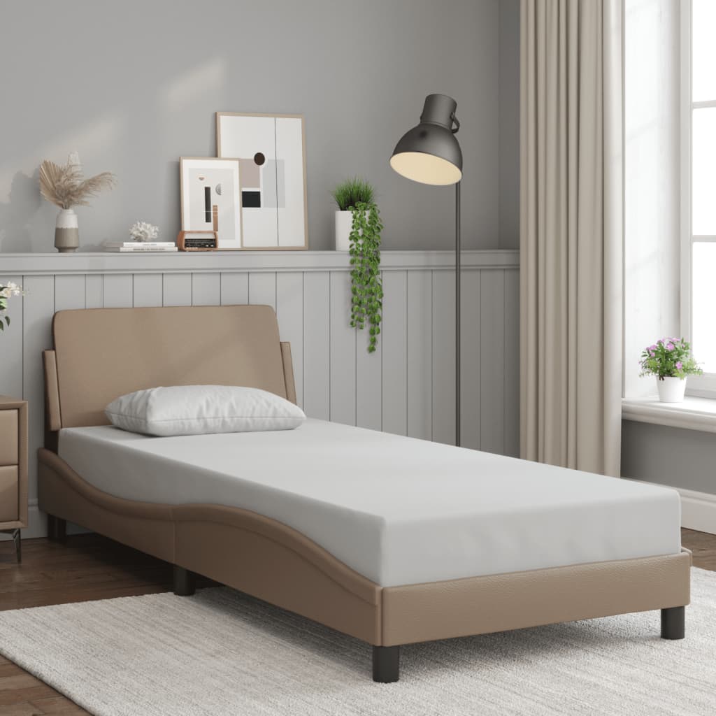 Bedframe met hoofdbord kunstleer cappucinnokleurig 90x190 cm Bedden & bedframes | Creëer jouw Trendy Thuis | Gratis bezorgd & Retour | Trendy.nl