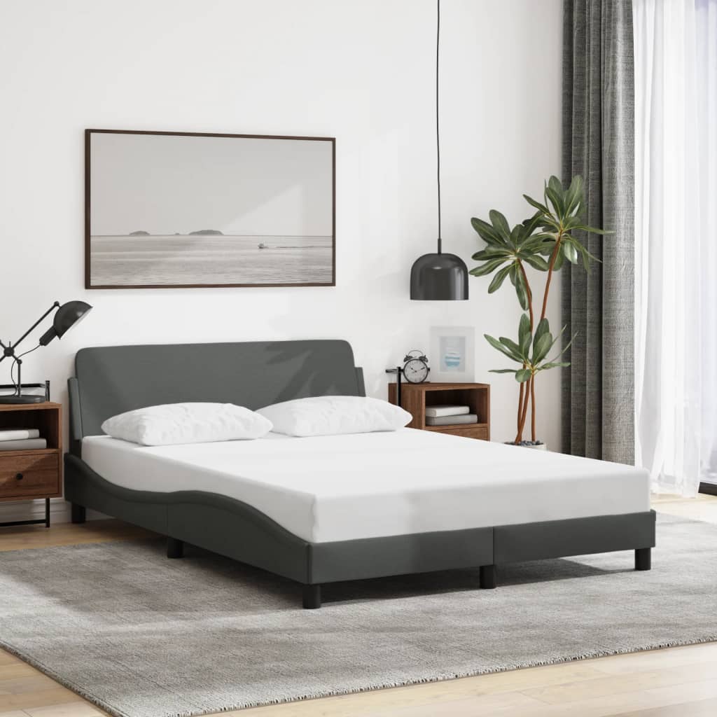 Bedframe met hoofdbord stof donkergrijs 140x190 cm Bedden & bedframes | Creëer jouw Trendy Thuis | Gratis bezorgd & Retour | Trendy.nl