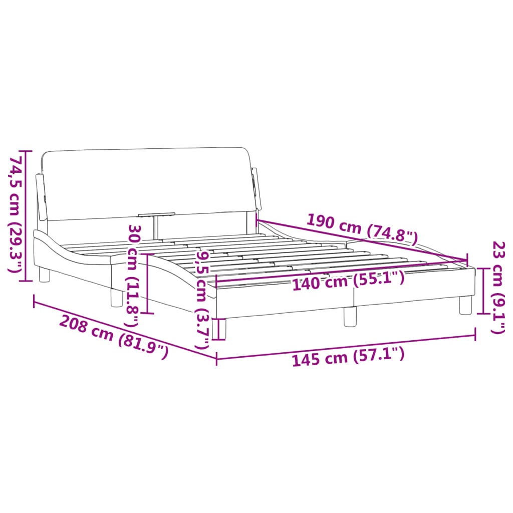 Bedframe met hoofdbord kunstleer wit en zwart 140x190 cm