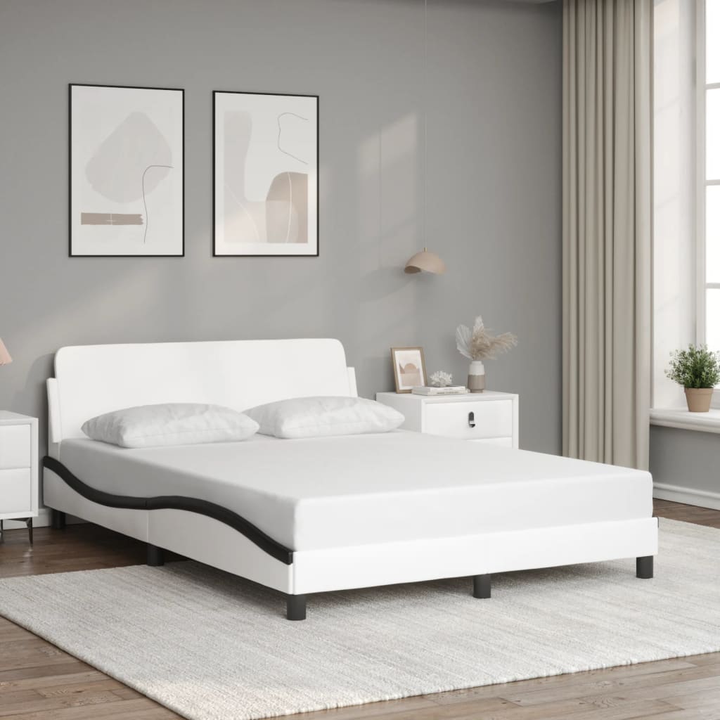 Bedframe met hoofdbord kunstleer wit en zwart 140x190 cm