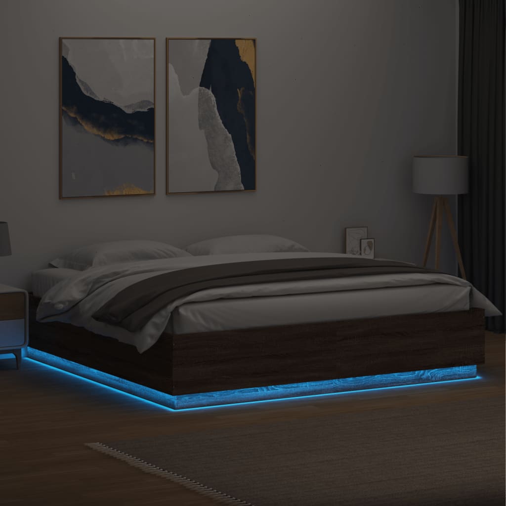 Bedframe met LED-verlichting bruin eikenkleurig 180x200 cm Bedden & bedframes | Creëer jouw Trendy Thuis | Gratis bezorgd & Retour | Trendy.nl