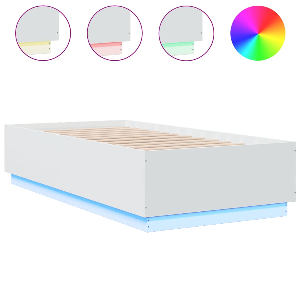 Bedframe met LED-verlichting bewerkt hout wit 90x190 cm Bedden & bedframes | Creëer jouw Trendy Thuis | Gratis bezorgd & Retour | Trendy.nl