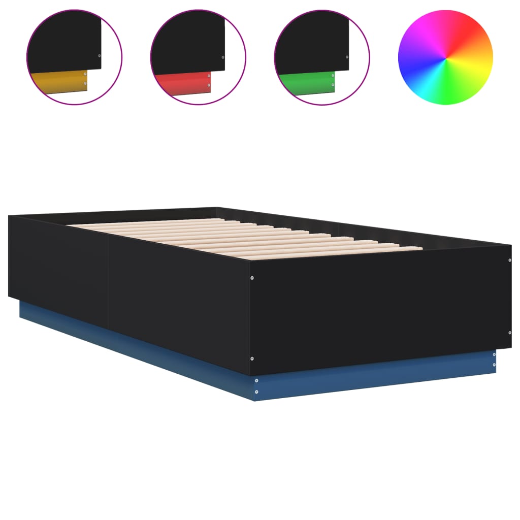 Bedframe met LED-verlichting bewerkt hout zwart 90x190 cm Bedden & bedframes | Creëer jouw Trendy Thuis | Gratis bezorgd & Retour | Trendy.nl