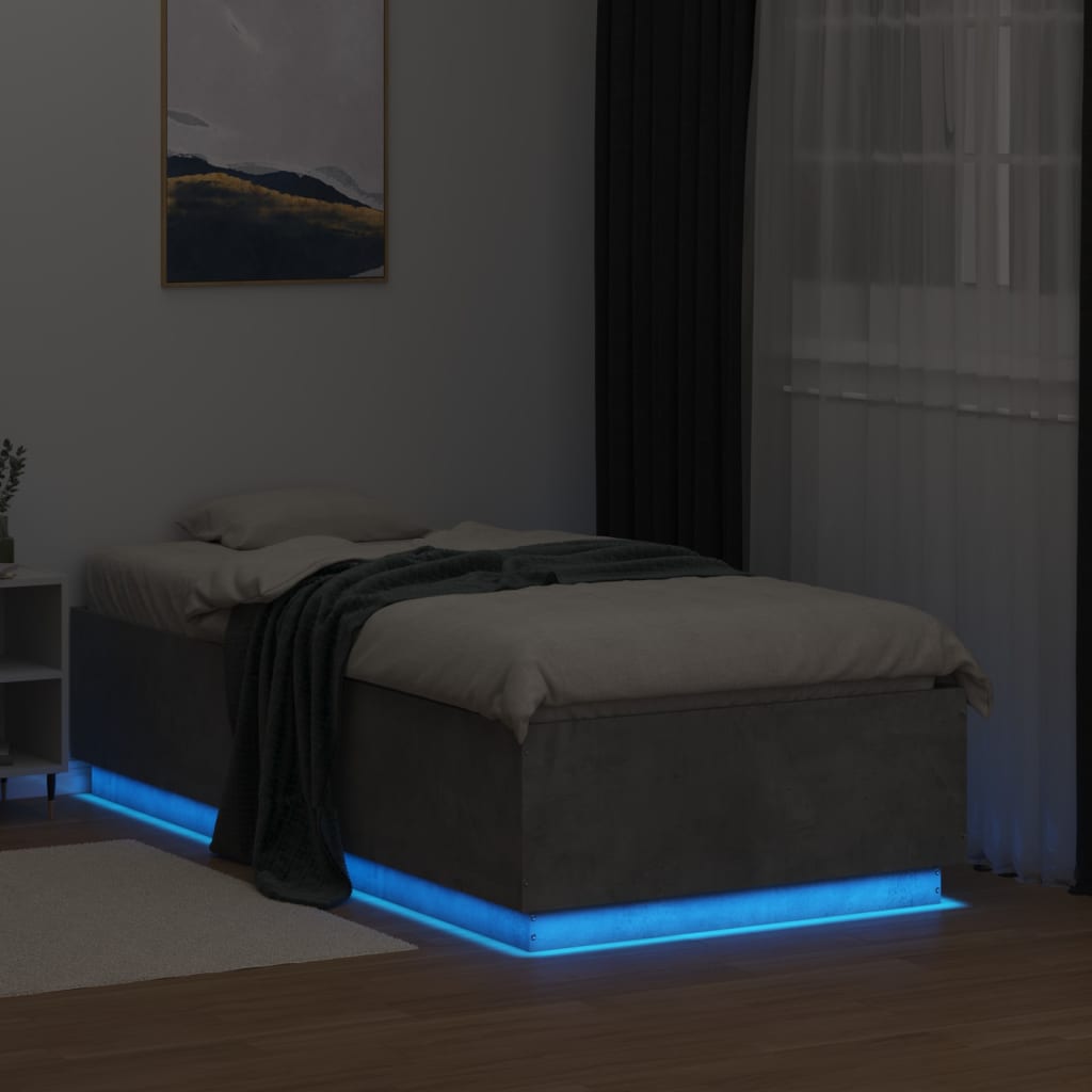 Bedframe met LED-verlichting bewerkt hout betongrijs 90x190 cm Bedden & bedframes | Creëer jouw Trendy Thuis | Gratis bezorgd & Retour | Trendy.nl