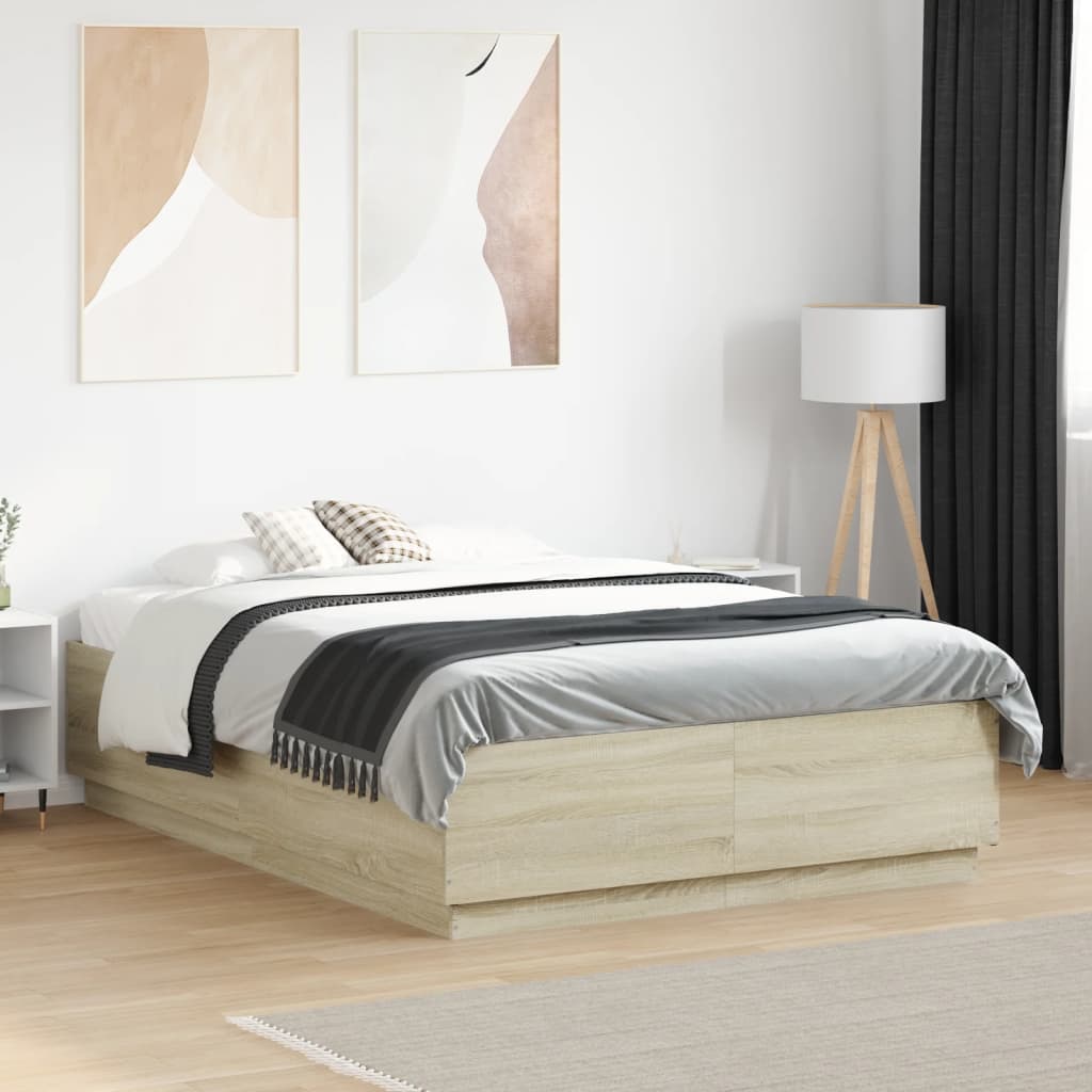 Bedframe bewerkt hout sonoma eikenkleurig 90x190 cm Bedden & bedframes | Creëer jouw Trendy Thuis | Gratis bezorgd & Retour | Trendy.nl