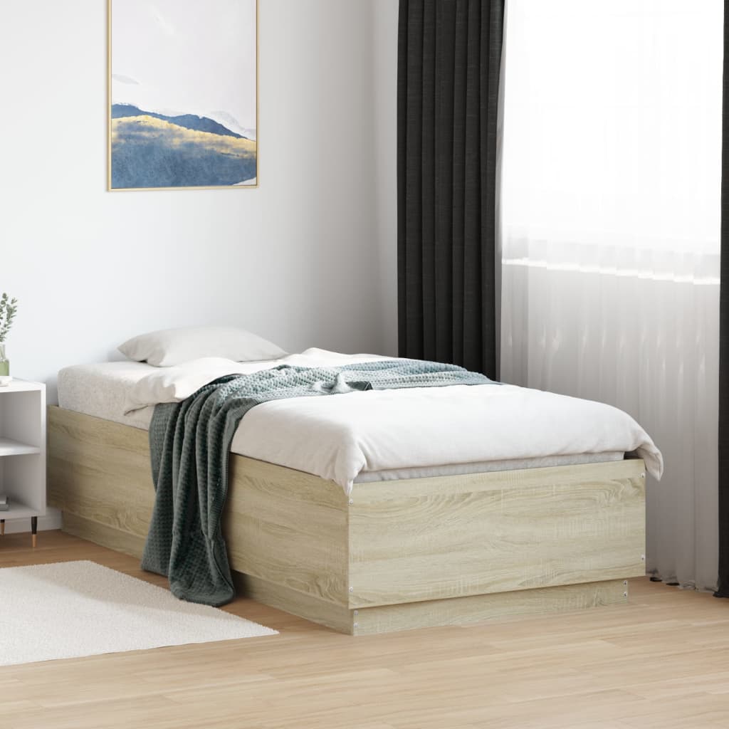 Bedframe bewerkt hout sonoma eikenkleurig 90x190 cm Bedden & bedframes | Creëer jouw Trendy Thuis | Gratis bezorgd & Retour | Trendy.nl