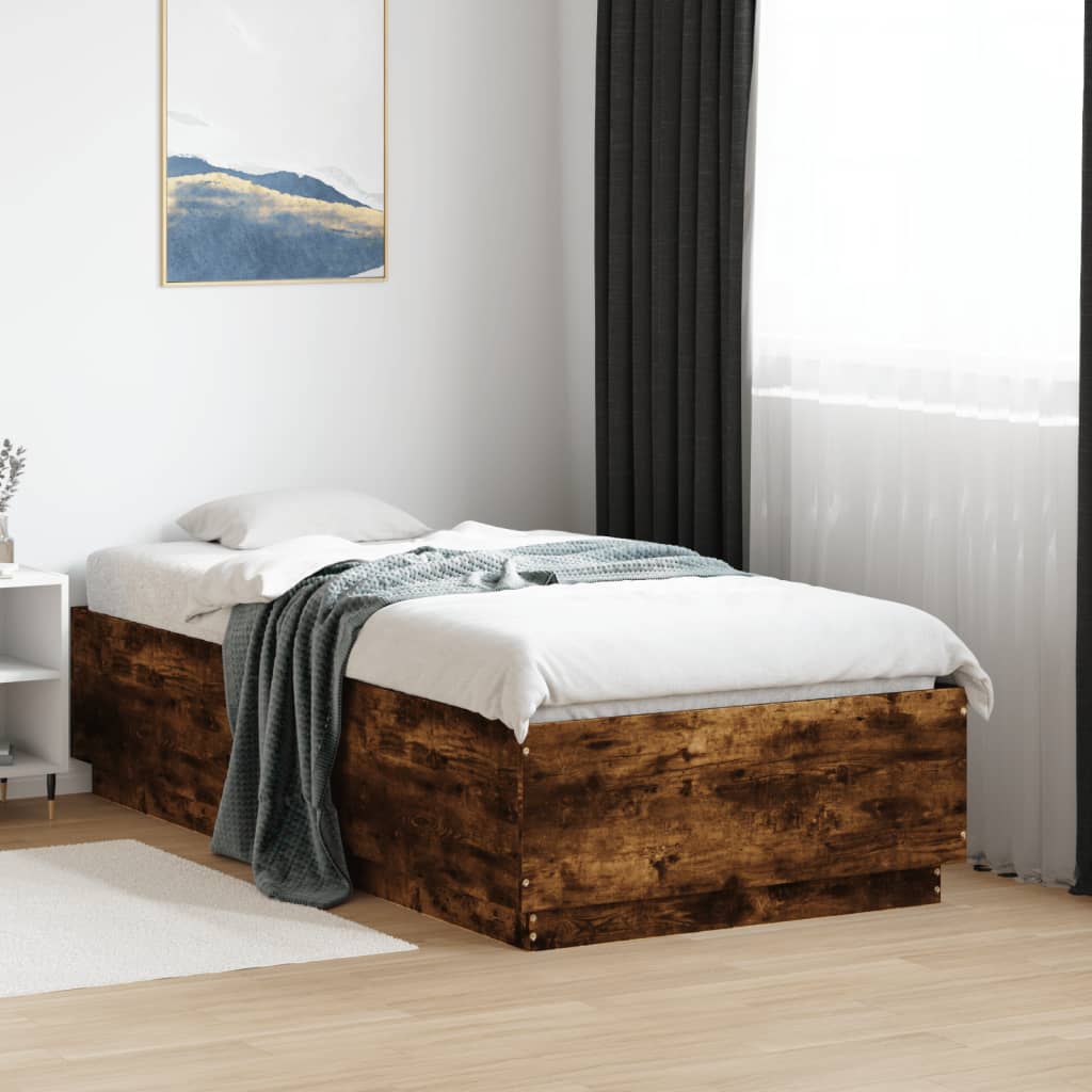 Bedframe bewerkt hout gerookt eikenkleurig 90x190 cm Bedden & bedframes | Creëer jouw Trendy Thuis | Gratis bezorgd & Retour | Trendy.nl