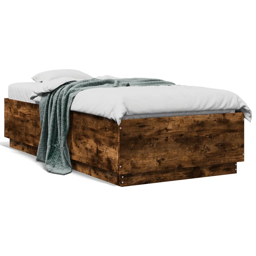 Bedframe bewerkt hout gerookt eikenkleurig 90x190 cm Bedden & bedframes | Creëer jouw Trendy Thuis | Gratis bezorgd & Retour | Trendy.nl