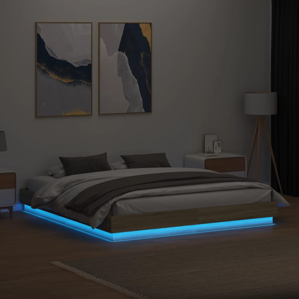 Bedframe met LED-verlichting sonoma eikenkleurig 180x200 cm Bedden & bedframes | Creëer jouw Trendy Thuis | Gratis bezorgd & Retour | Trendy.nl