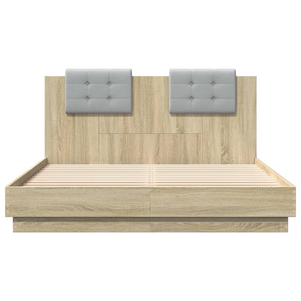 Bedframe met hoofdeinde bewerkt hout sonoma eiken 120x200 cm Bedden & bedframes | Creëer jouw Trendy Thuis | Gratis bezorgd & Retour | Trendy.nl