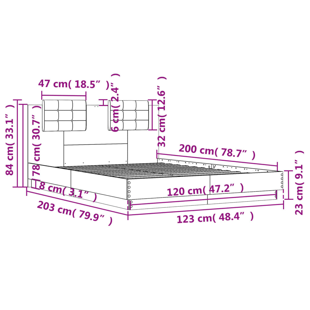 Bedframe met hoofdeinde bewerkt hout sonoma eiken 120x200 cm Bedden & bedframes | Creëer jouw Trendy Thuis | Gratis bezorgd & Retour | Trendy.nl