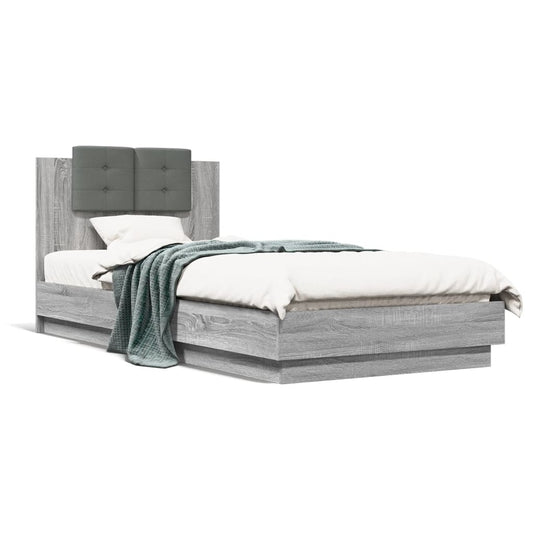 Bedframe met hoofdeinde bewerkt hout grijs sonoma 100x200 cm Bedden & bedframes | Creëer jouw Trendy Thuis | Gratis bezorgd & Retour | Trendy.nl